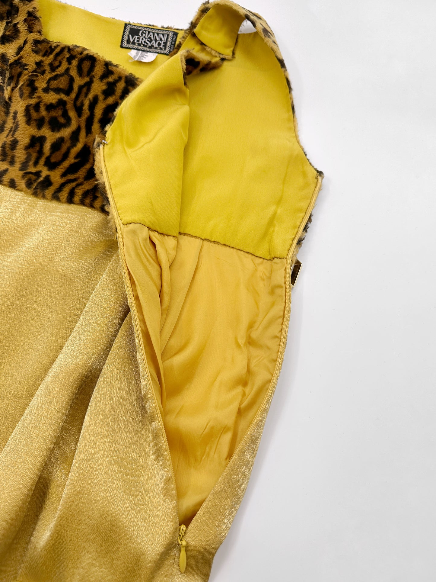 Gianni Versace Fall 1994 Faux Leopard Fur Mini Dress 38