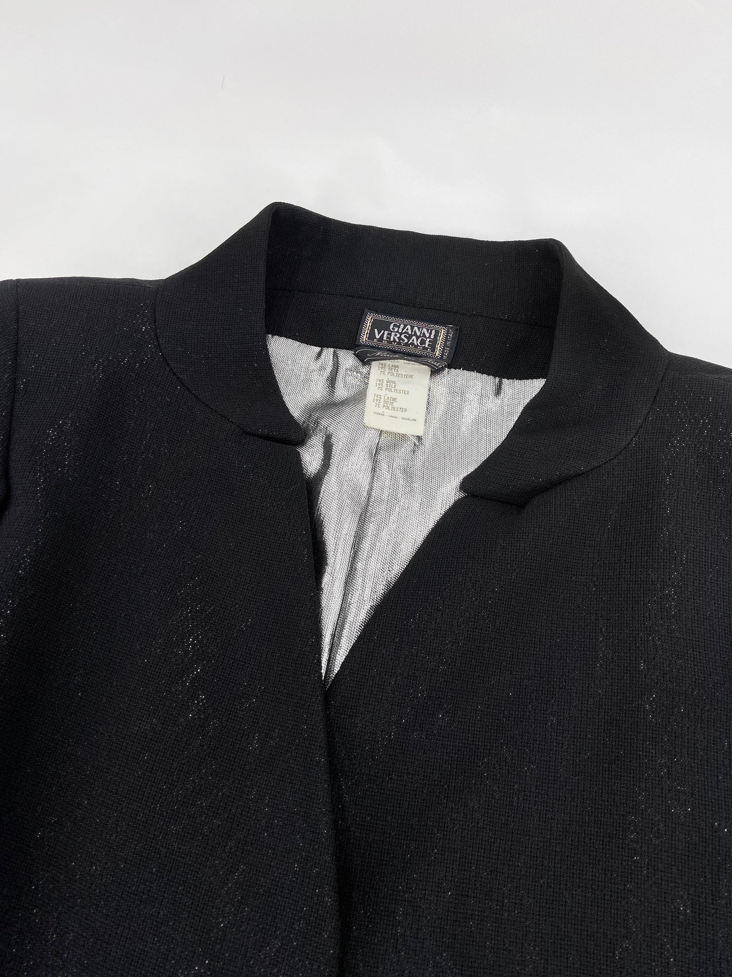 Gianni Versace 90s Glitter Silver Lining Blazer Jacket Skirt Set