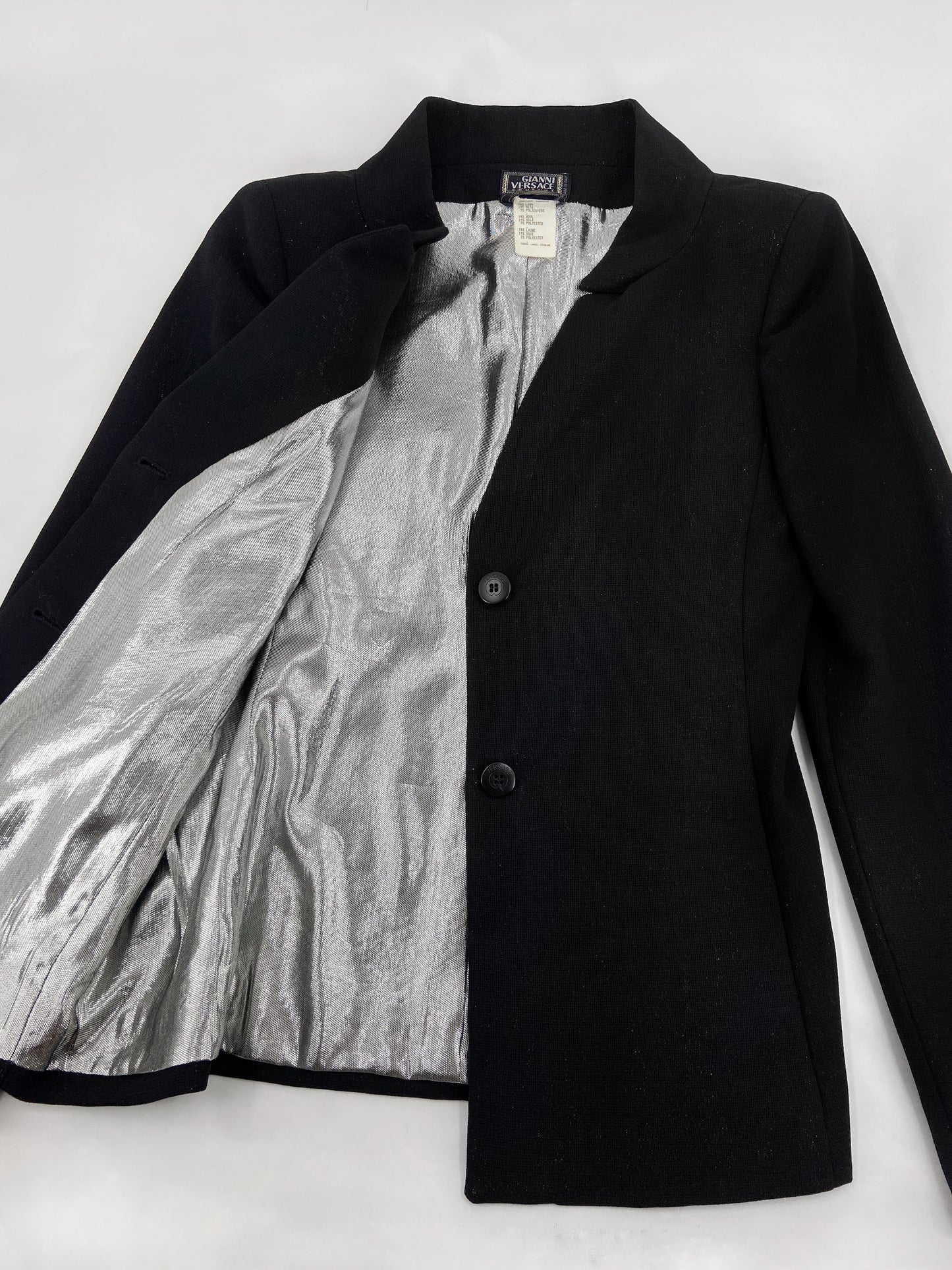 Gianni Versace 90s Glitter Silver Lining Blazer Jacket Skirt Set