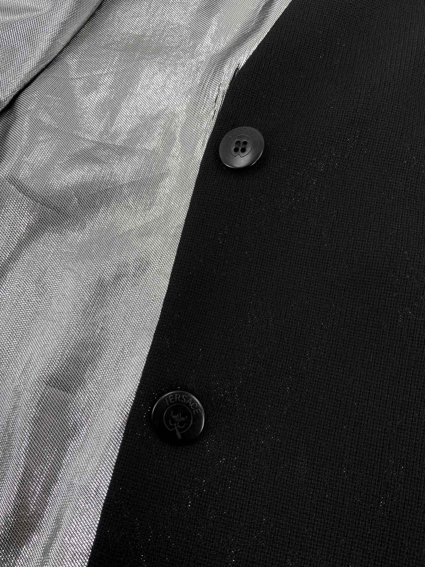 Gianni Versace 90s Glitter Silver Lining Blazer Jacket Skirt Set