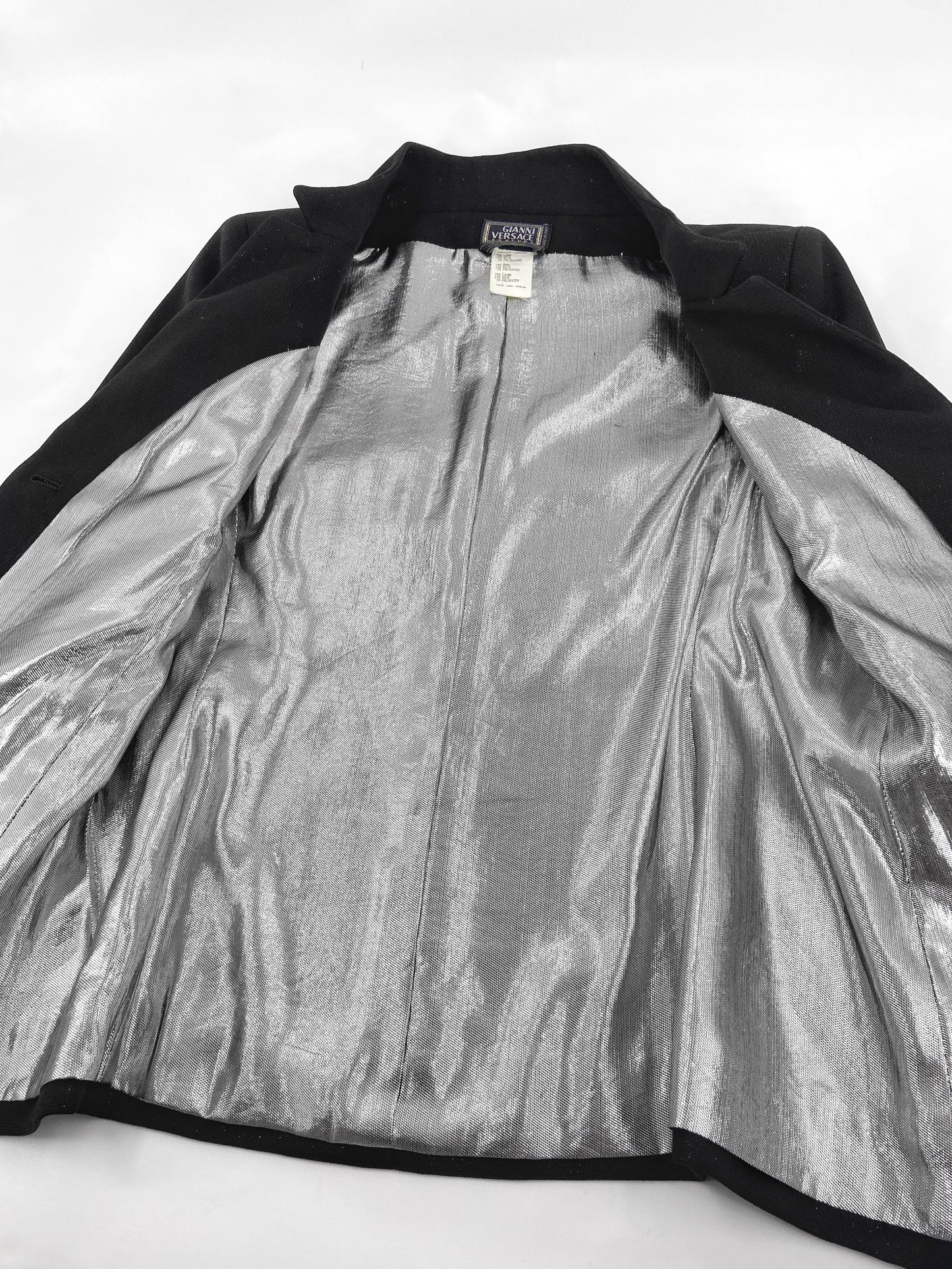 Gianni Versace 90s Glitter Silver Lining Blazer Jacket Skirt Set