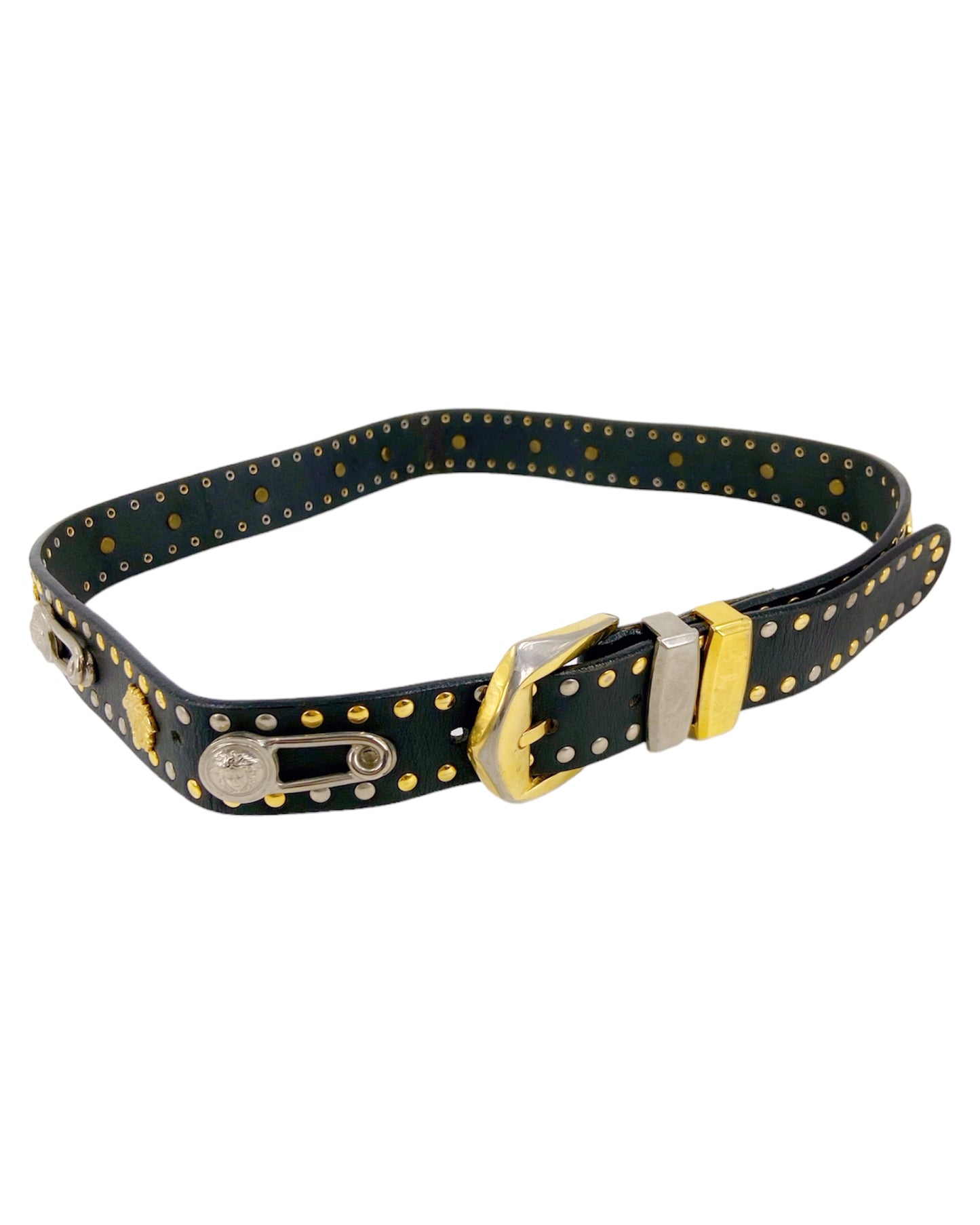 Gianni Versace Spring 1994 Men’s Safety Pin Leather Embellished Belt 32