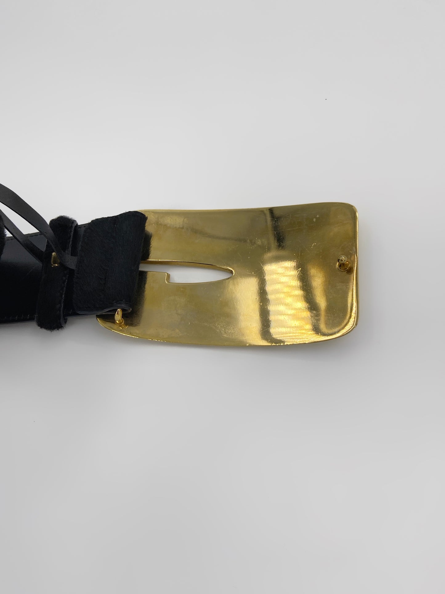 Gucci Fall 1996 Tom Ford Iconic Gold Logo Brown Pony Hair Belt 28