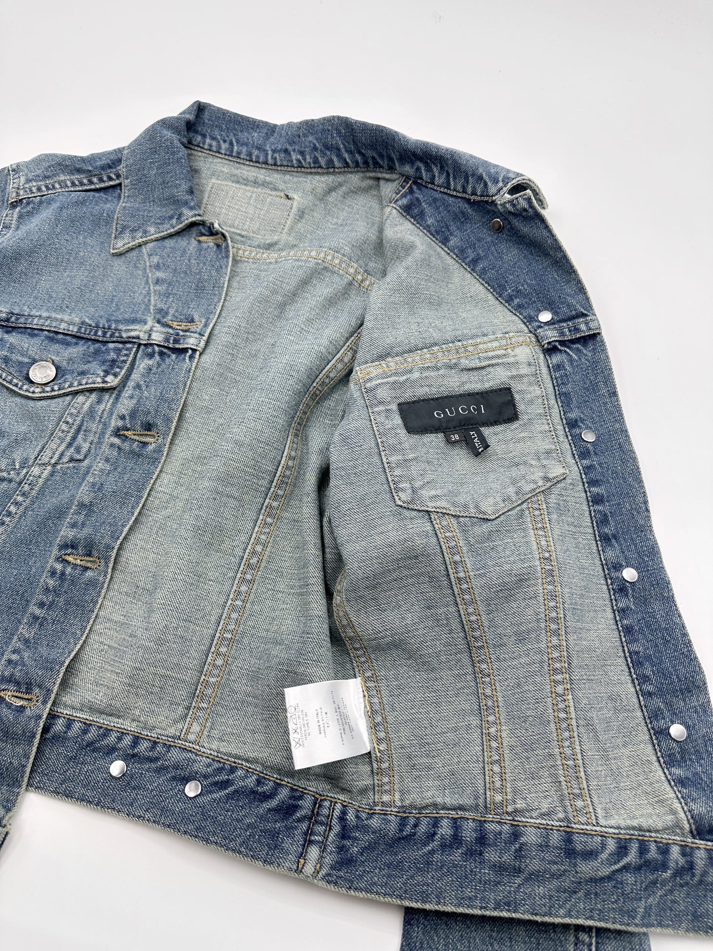 Gucci Spring 2001 Tom Ford Light Blue Denim Cropped Jacket Jeans Set 38