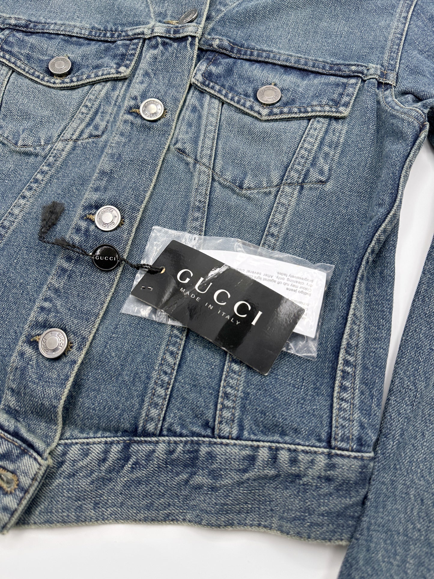 Gucci Spring 2001 Tom Ford Light Blue Denim Cropped Jacket Jeans Set 38