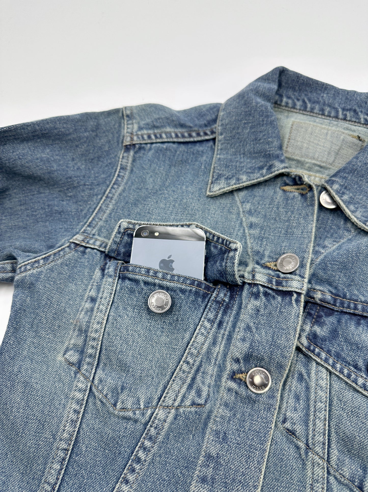 Gucci Spring 2001 Tom Ford Light Blue Denim Cropped Jacket Jeans Set 38