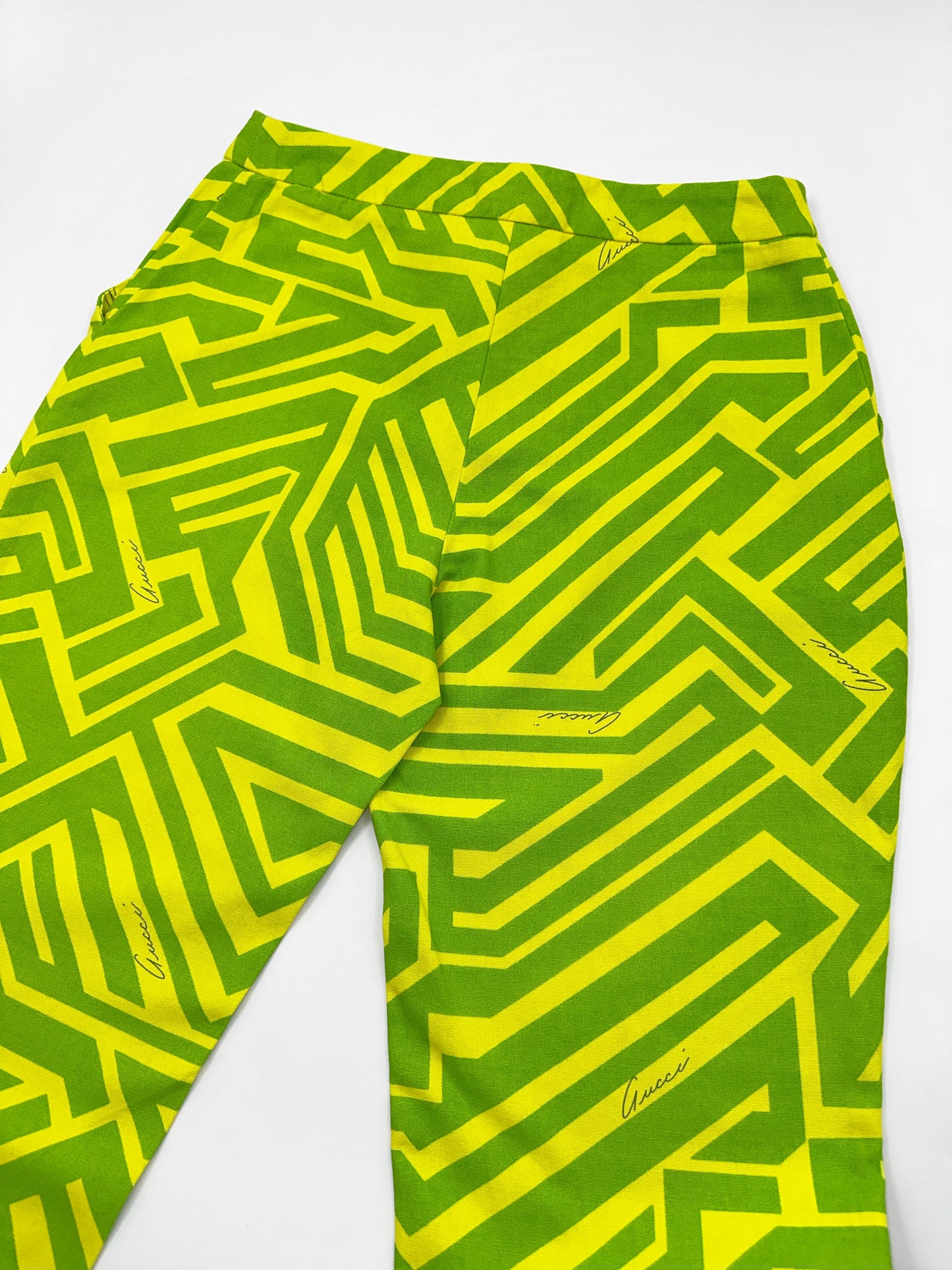 Gucci Spring 1996 Tom Ford Green Geometric Print Denim Trousers Pants 38