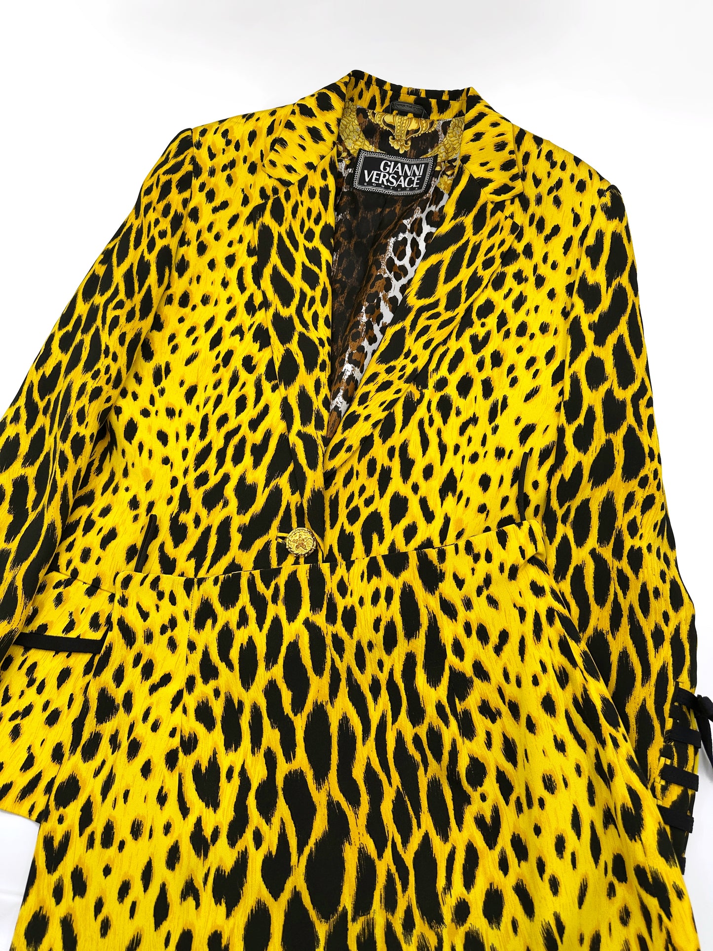 MONUMENTAL Gianni Versace Spring 1992 ANIMALIER Runway Leopard Print Silk Blazer Skirt Set 42
