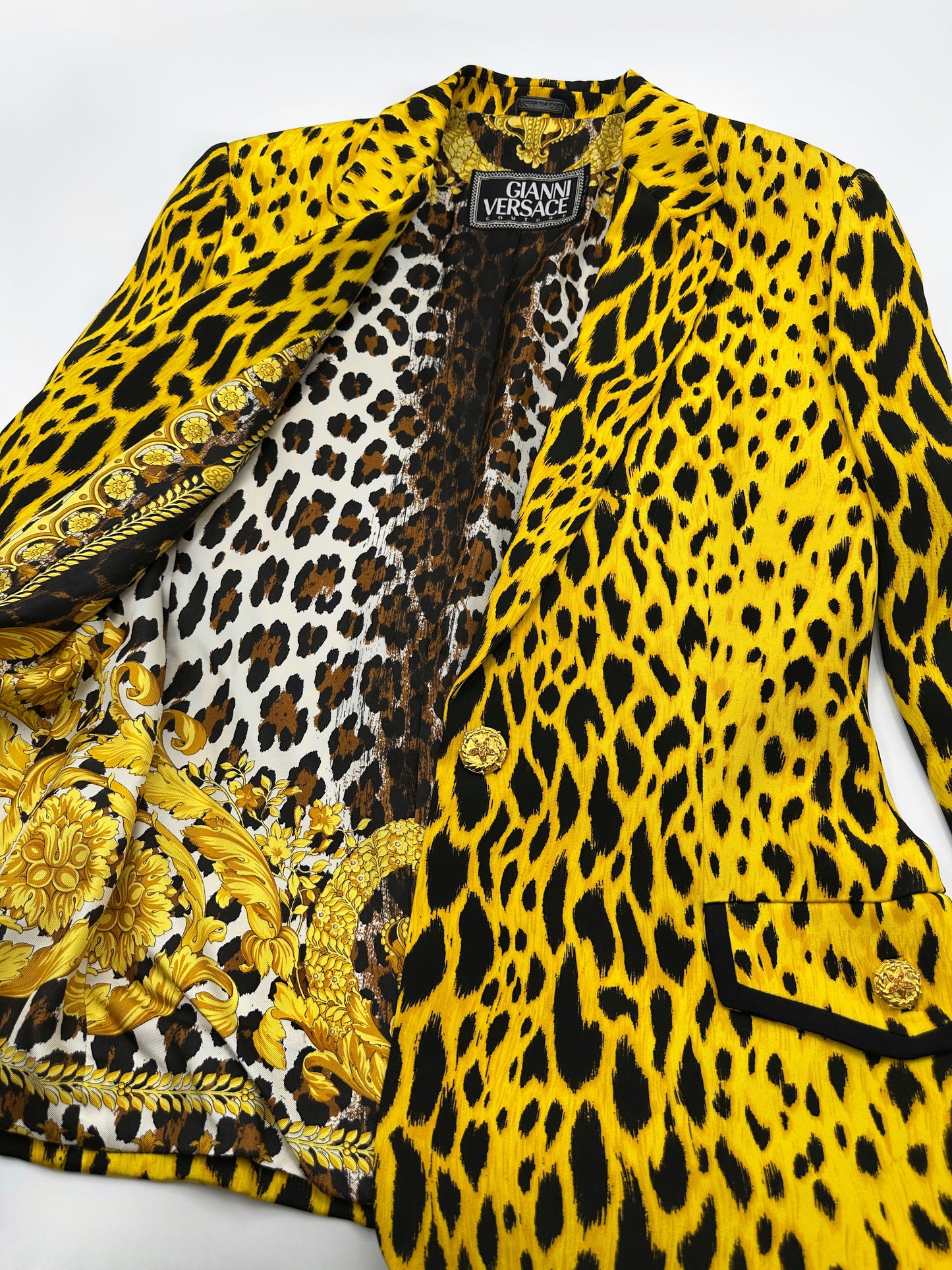 MONUMENTAL Gianni Versace Spring 1992 ANIMALIER Runway Leopard Print Silk Blazer Skirt Set 42