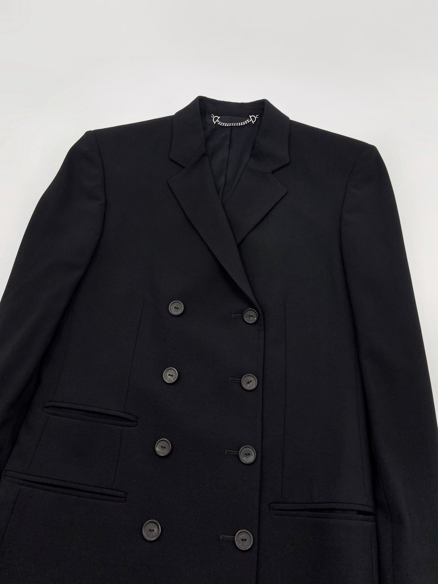 Gucci Fall 1997 Tom Ford Double Breasted Black Laine Wool Blazer 40
