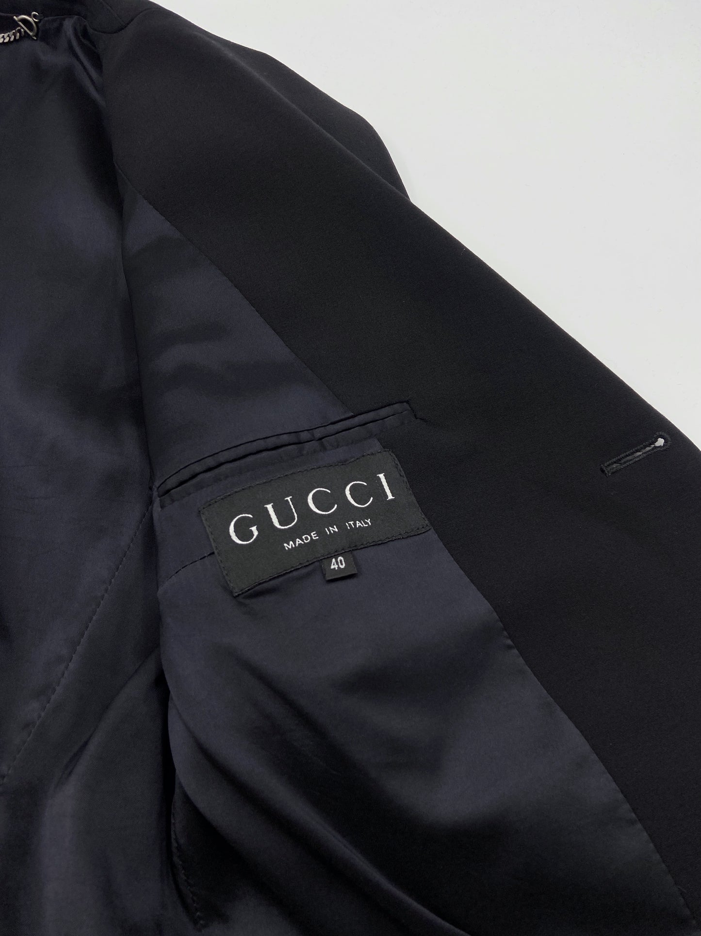 Gucci Fall 1997 Tom Ford Double Breasted Black Laine Wool Blazer 40