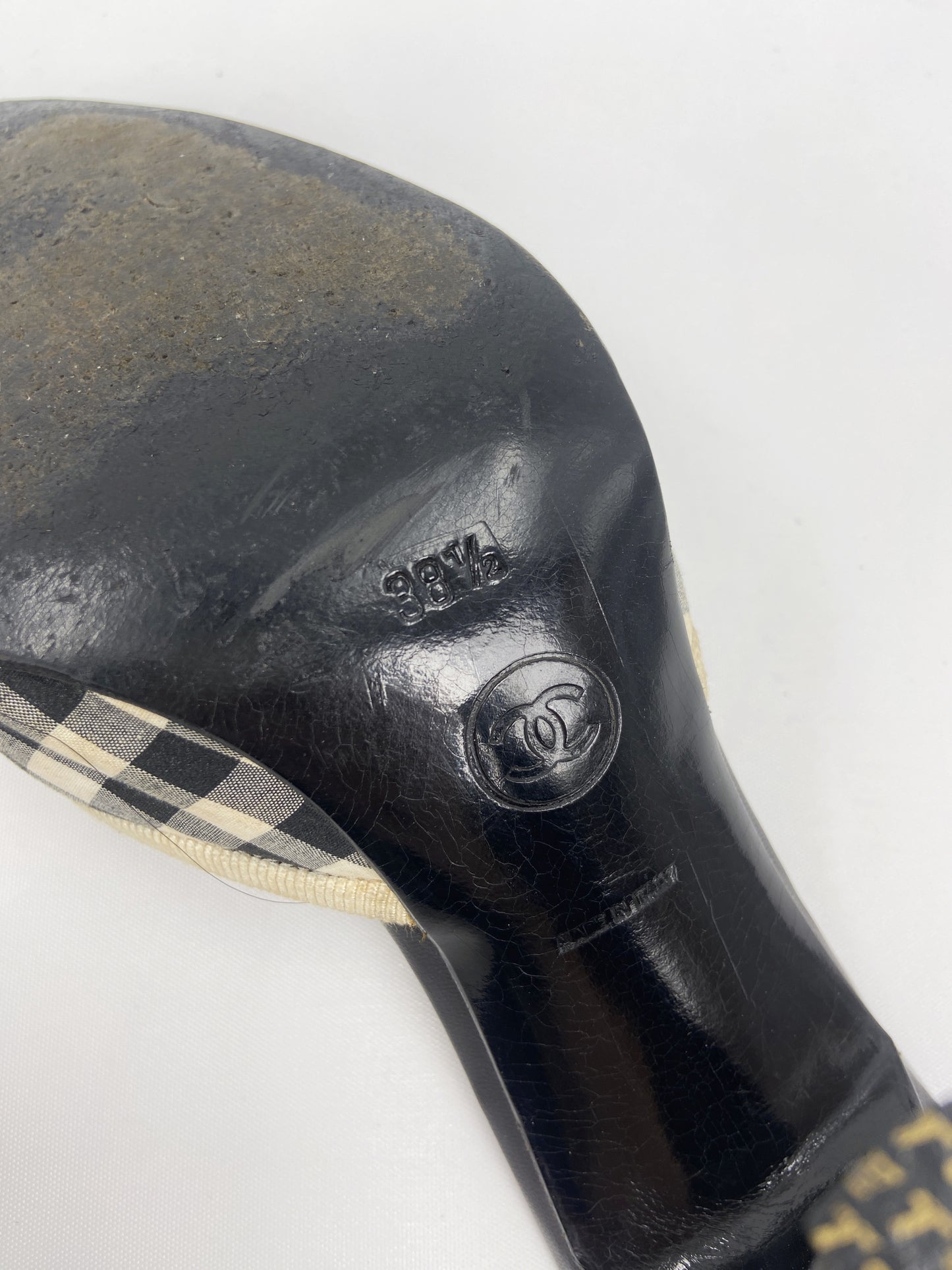 Chanel 1995 Karl Lagerfeld Checkered Ribbon Mules Heels 38.5