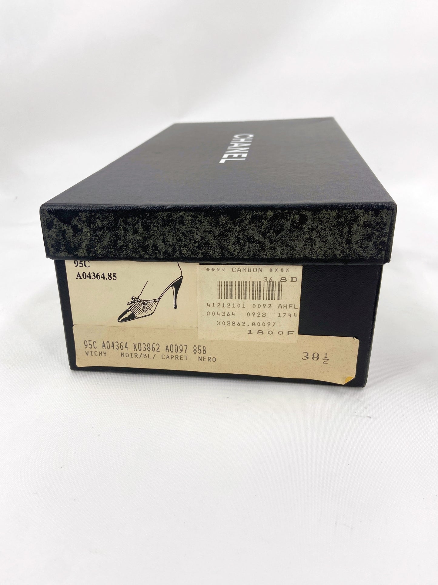 Chanel 1995 Karl Lagerfeld Checkered Ribbon Mules Heels 38.5