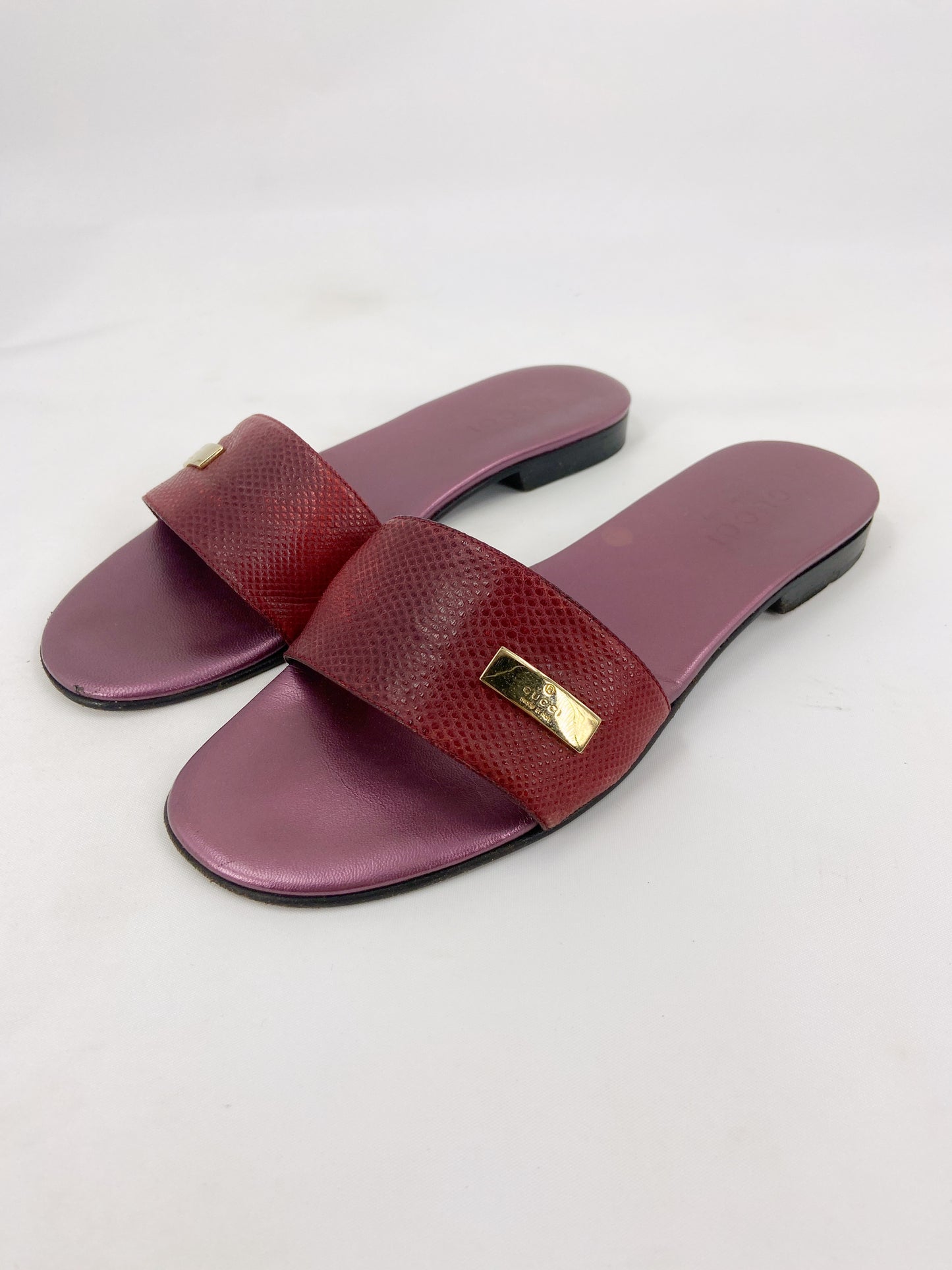 Gucci 90s Tom Ford Cherry Elephant Trunk Snake Leather Sandals 37