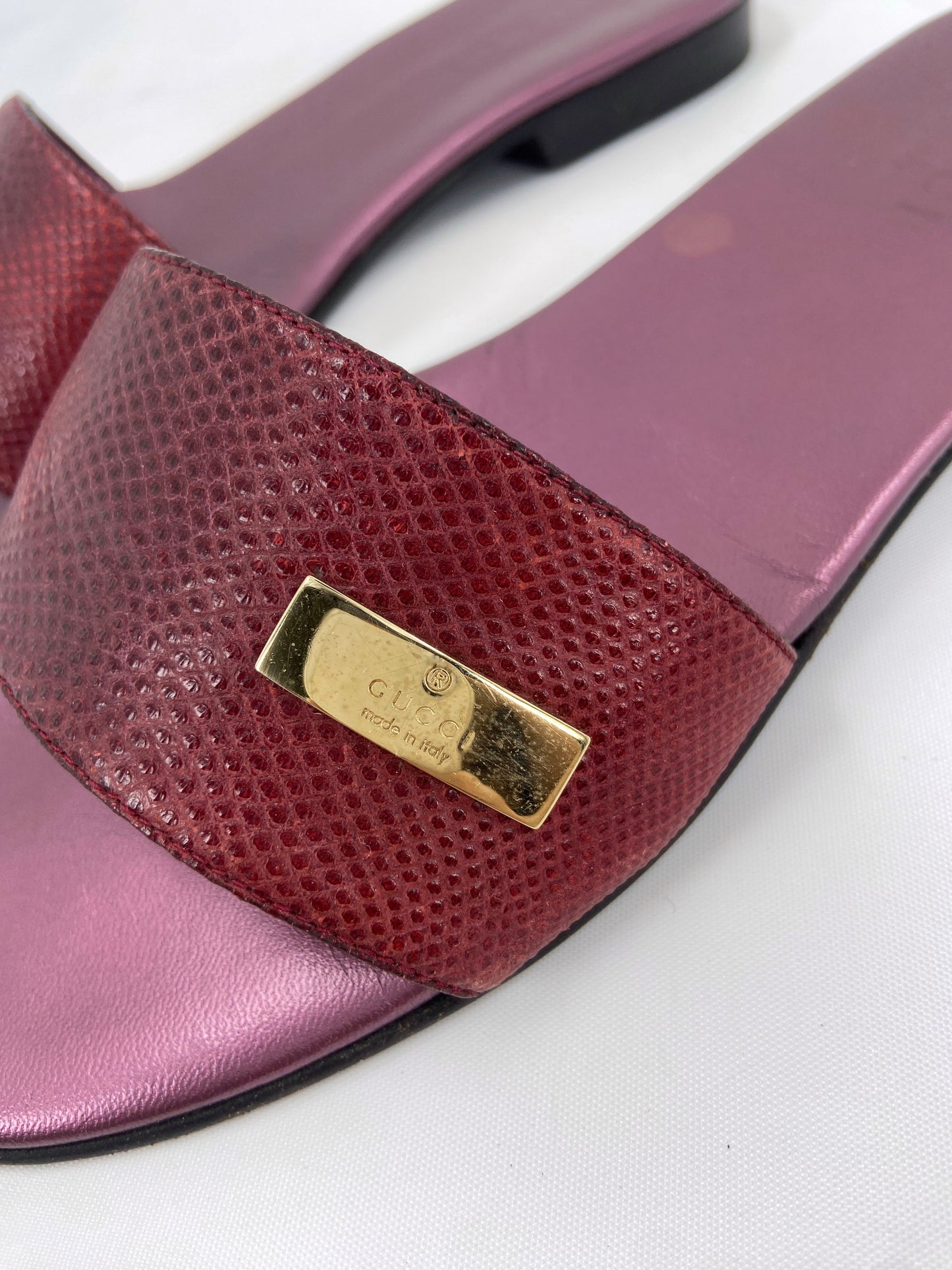 Gucci 90s Tom Ford Cherry Elephant Trunk Snake Leather Sandals 37