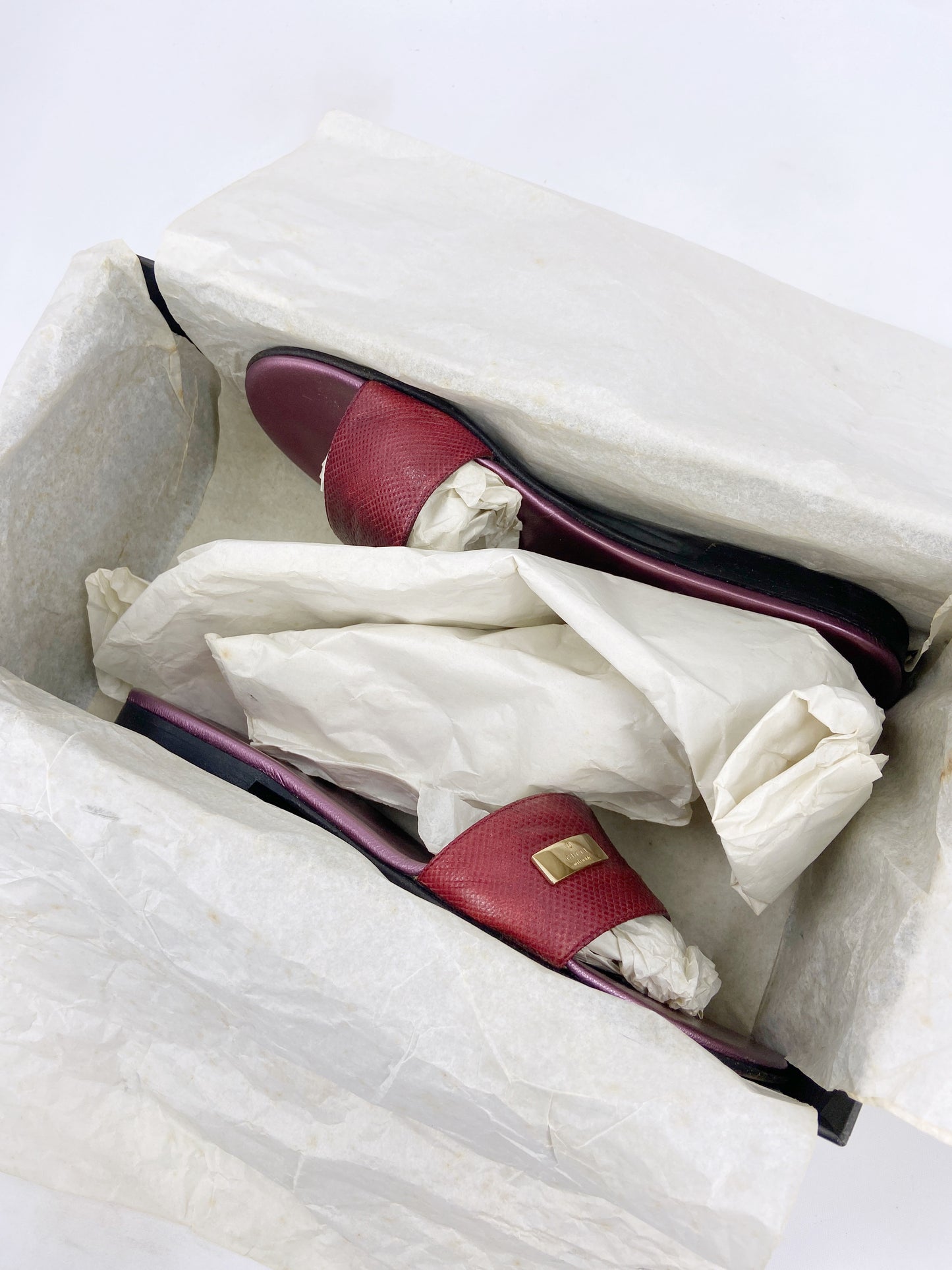 Gucci 90s Tom Ford Cherry Elephant Trunk Snake Leather Sandals 37