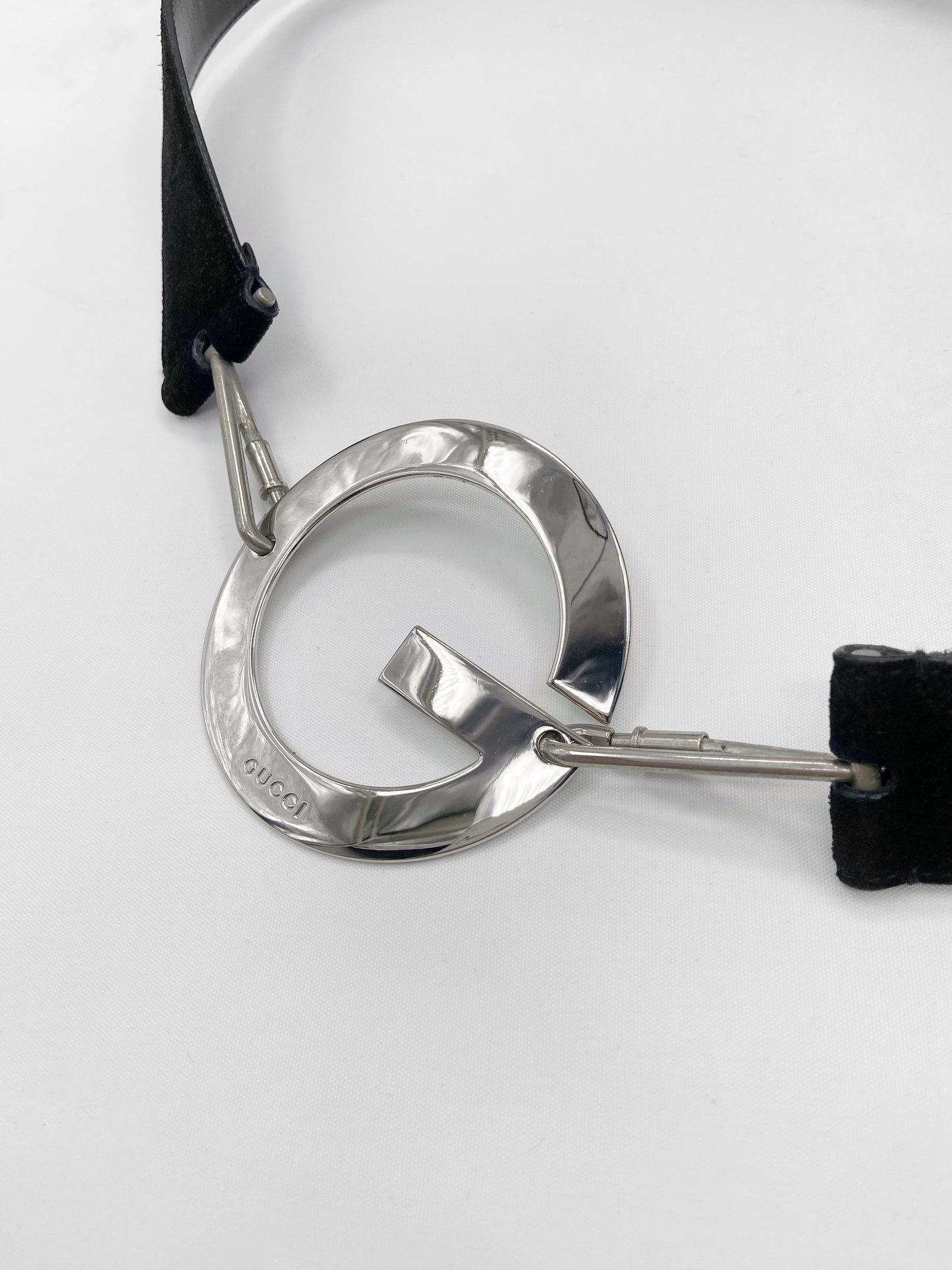 Gucci Spring 1996 Tom Ford “G” Emblem Black Suede Belt 34