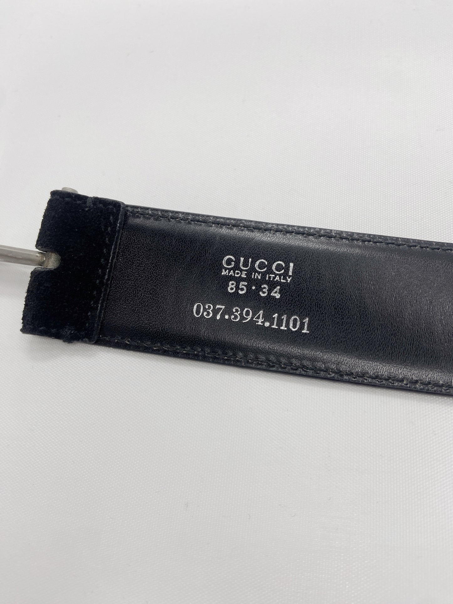 Gucci Spring 1996 Tom Ford “G” Emblem Black Suede Belt 34