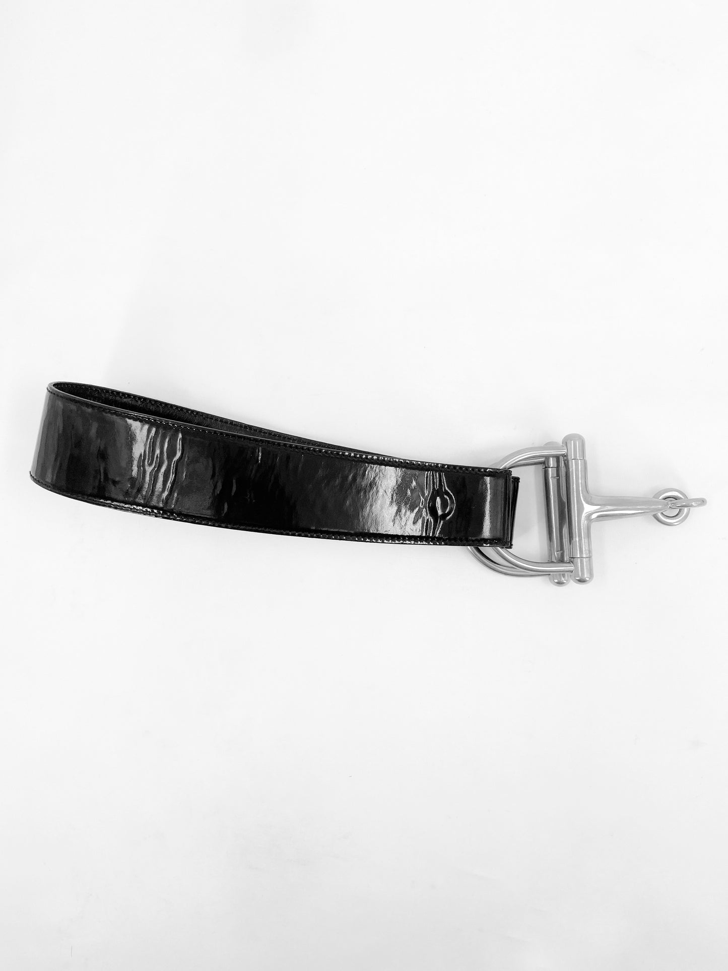 Gucci Fall 1995 Tom Ford Iconic Black Oversized Horsebit Patent Leather Belt 28