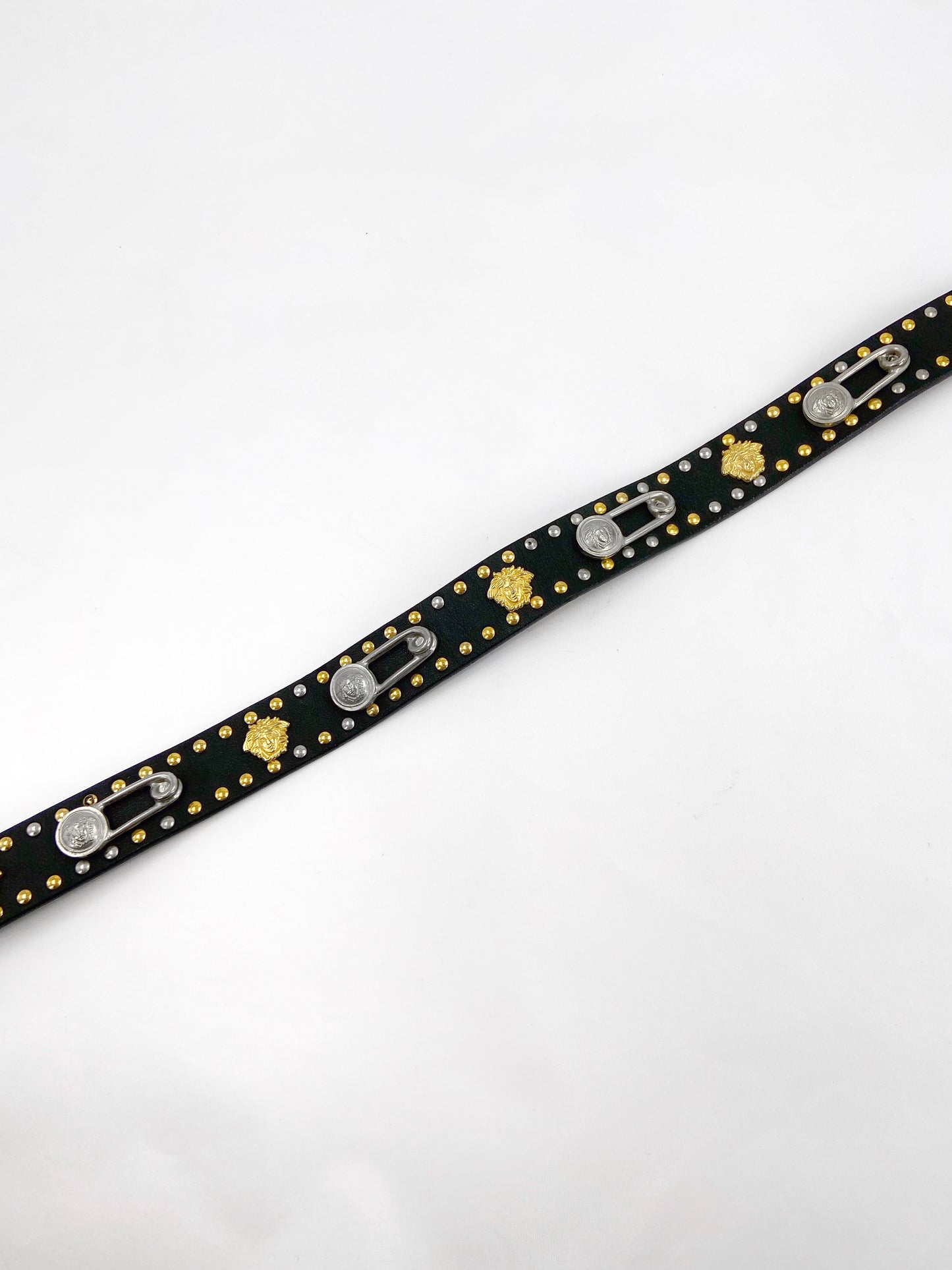 Gianni Versace Spring 1994 Men’s Safety Pin Leather Embellished Belt 32