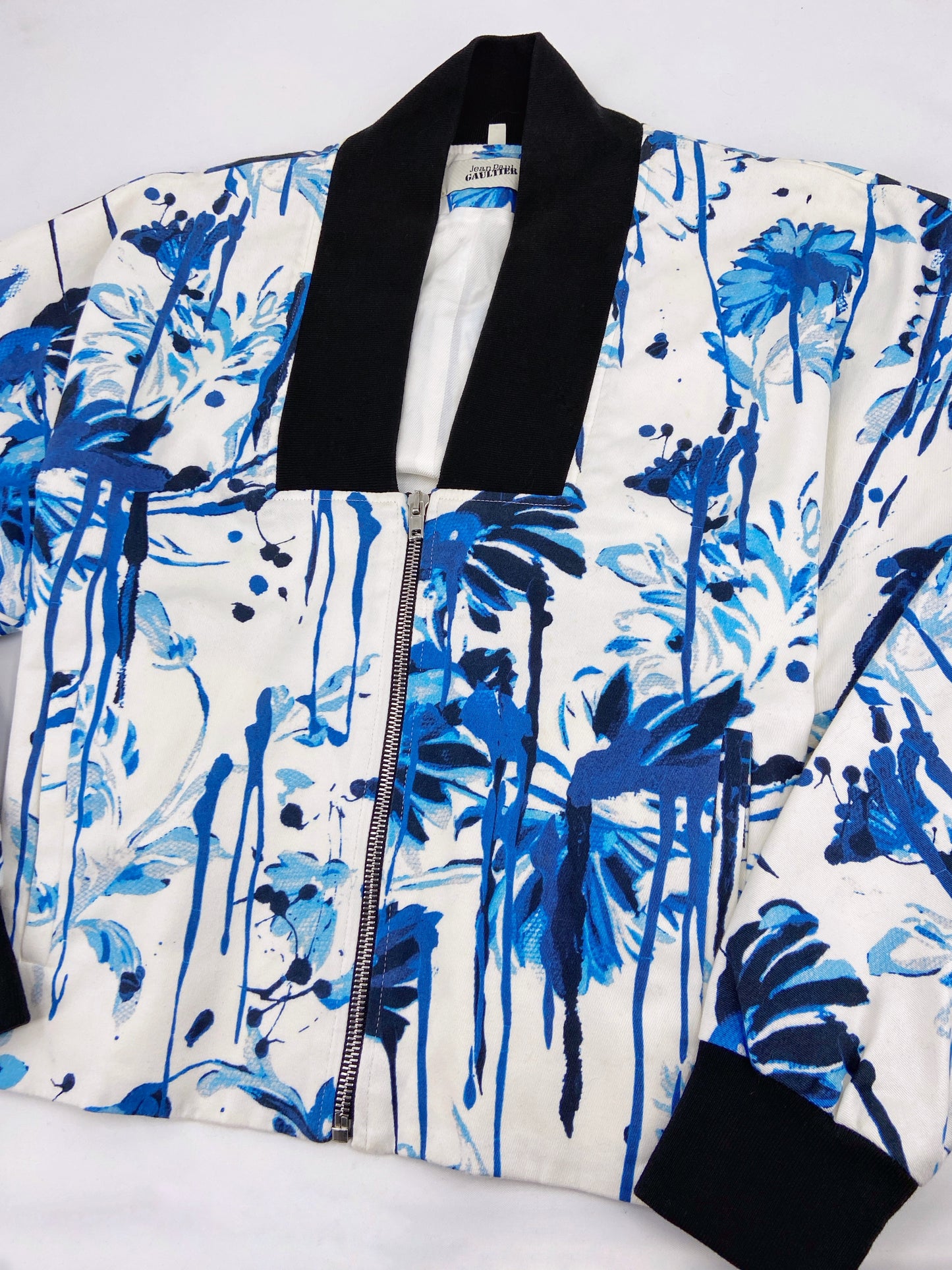 Jean Paul Gaultier Spring 2015 Blue Floral Cropped Bomber 40