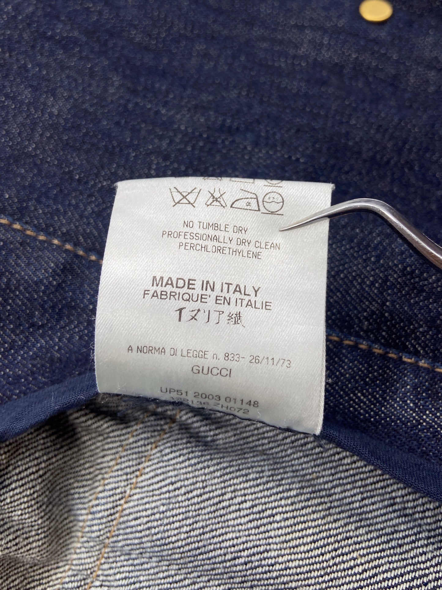 Gucci Fall 2003 Tom Ford Blue Denim Military Blazer Jacket 40