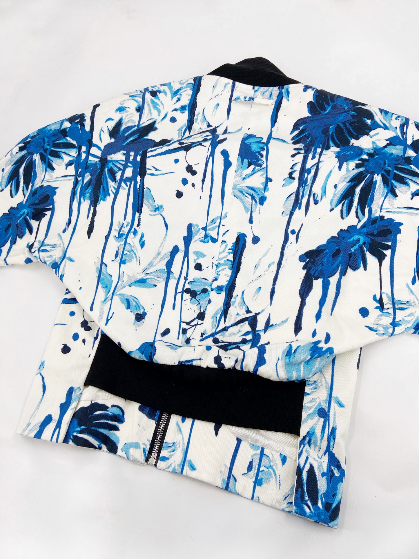 Jean Paul Gaultier Spring 2015 Blue Floral Cropped Bomber 40