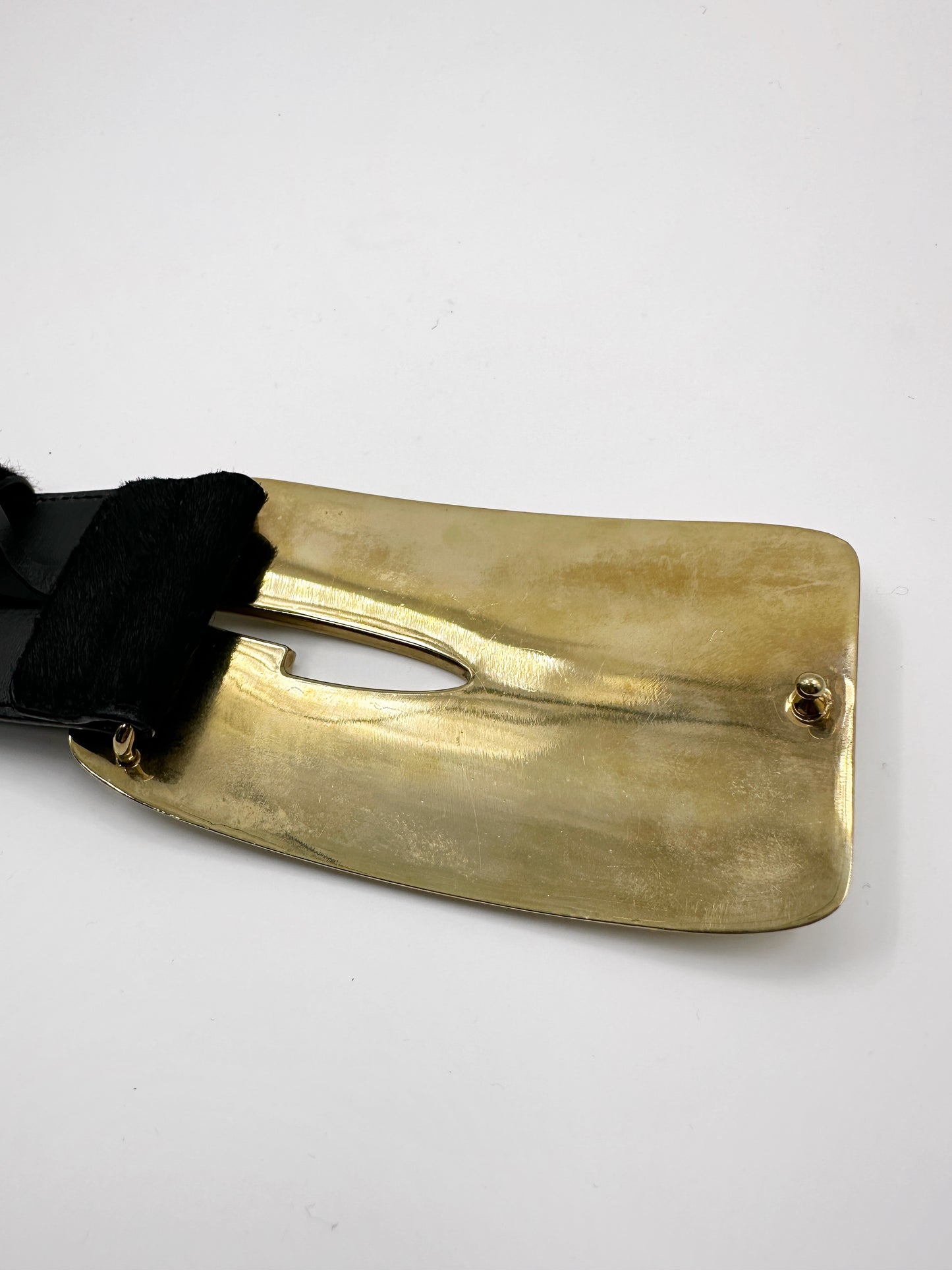 Gucci Fall 1996 Tom Ford Iconic Gold Logo Brown Pony Hair Belt 28