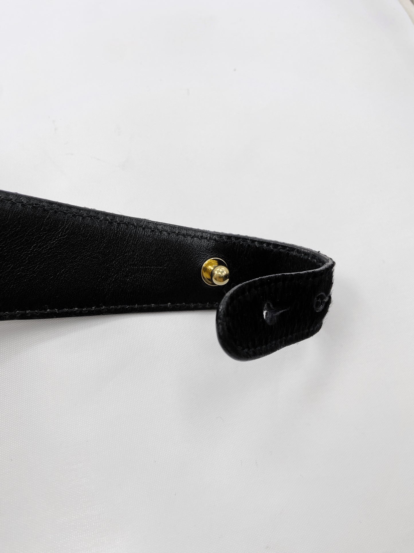 ICONIC Gucci Fall 1996 Oversized Gold Horsebit Black Pony-Styled Calfskin Belt 30