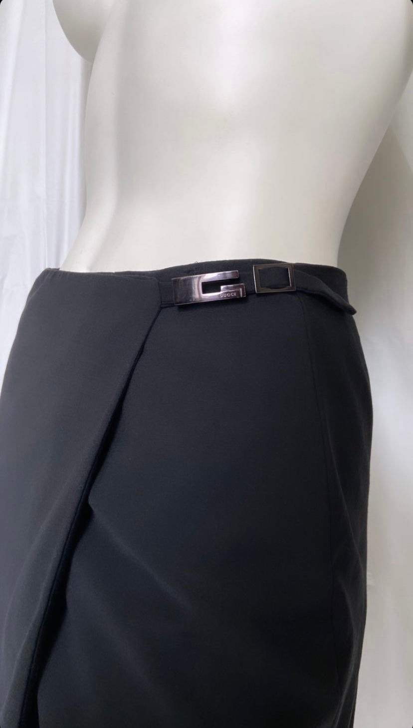 Gucci Spring 1998 Tom Ford G Belt Navy Wrap Skirt 38