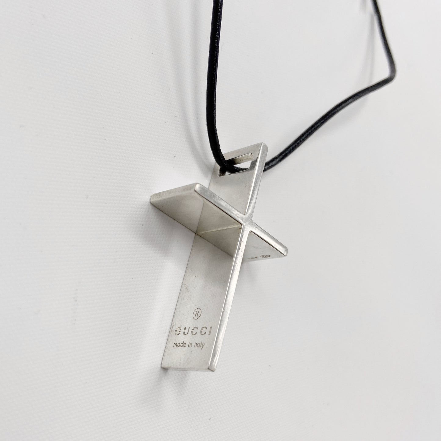 Gucci Fall 2002 3D 925 Sterling Silver Cross with Leather Strap