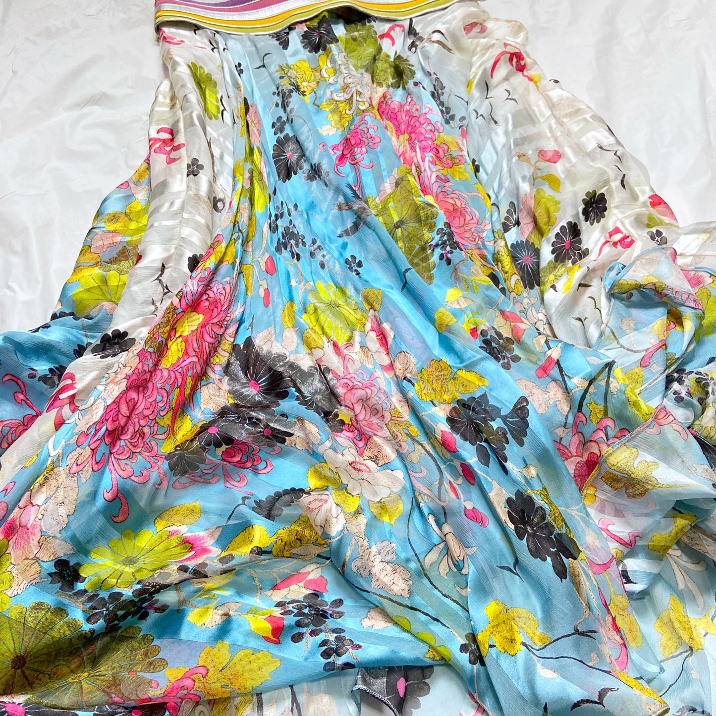 Jean Paul Gaultier Spring 2013 Boy George Kimono Pleated Silk Floral Skirt Strapless Dress