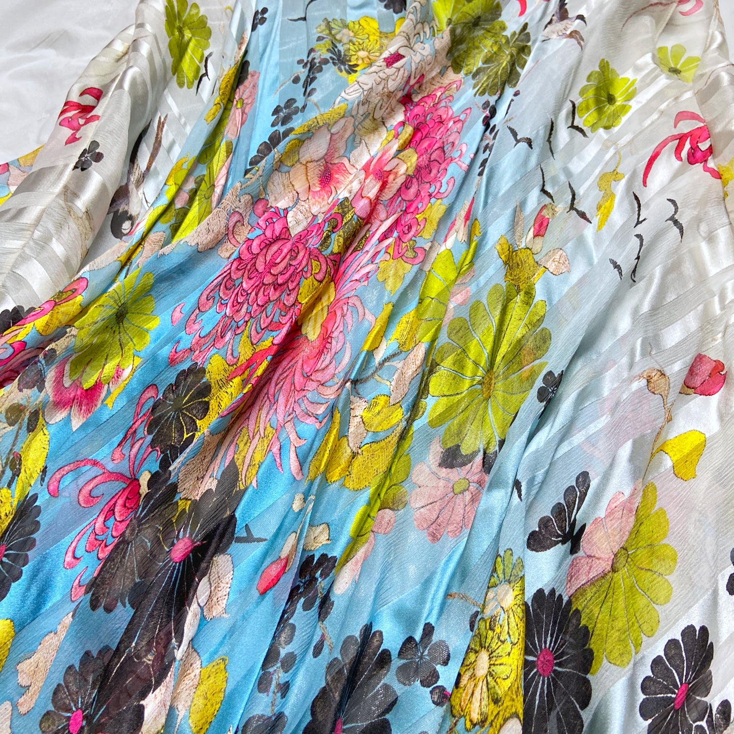 Jean Paul Gaultier Spring 2013 Boy George Kimono Pleated Silk Floral Skirt Strapless Dress