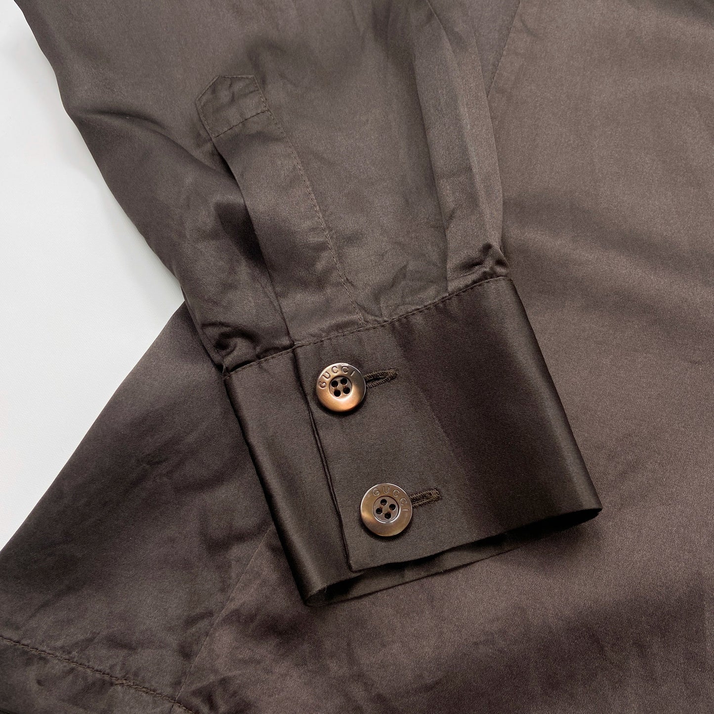 Gucci Fall 1996 Iconic Tom Ford Epaulette Brown Silk Shirt 40