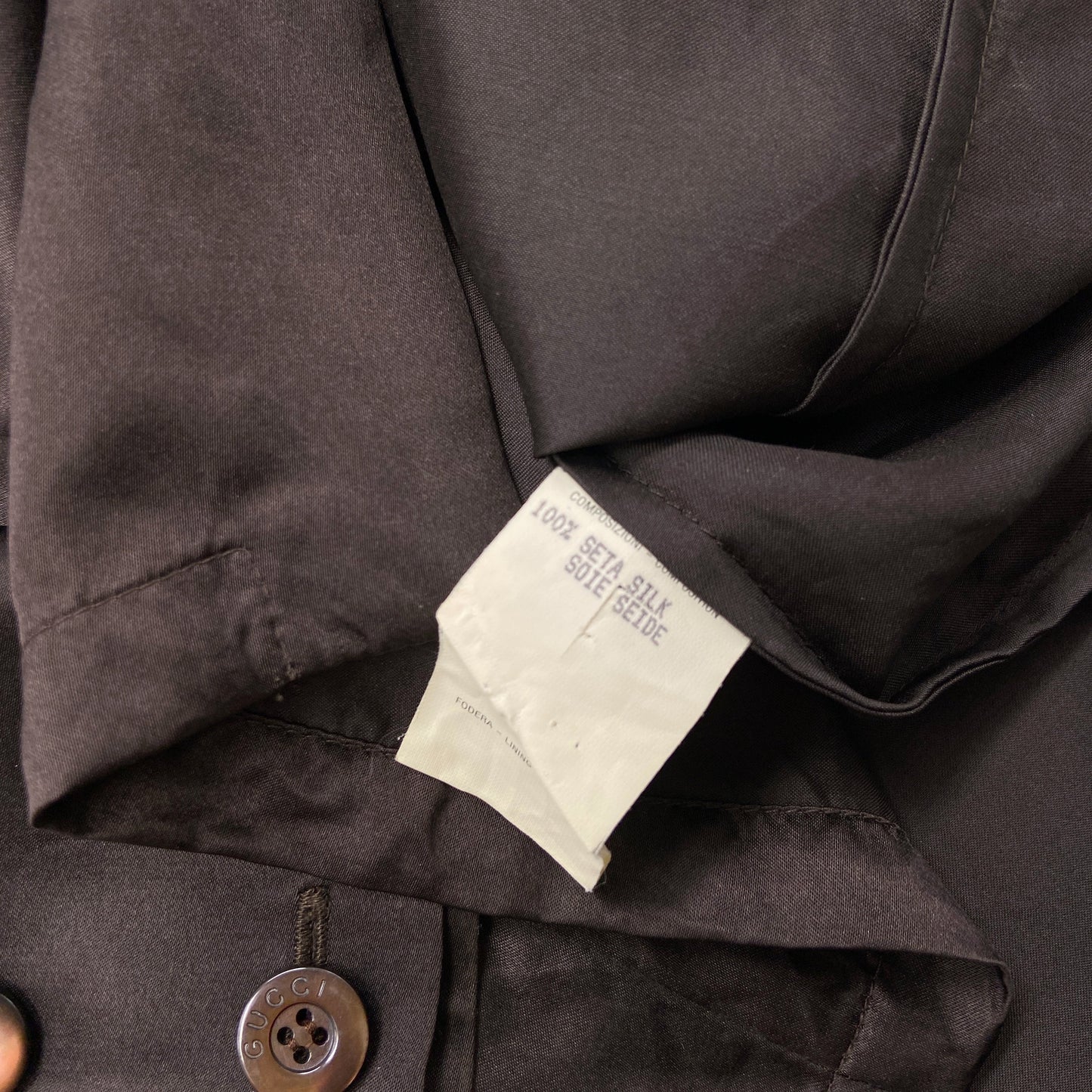 Gucci Fall 1996 Iconic Tom Ford Epaulette Brown Silk Shirt 40