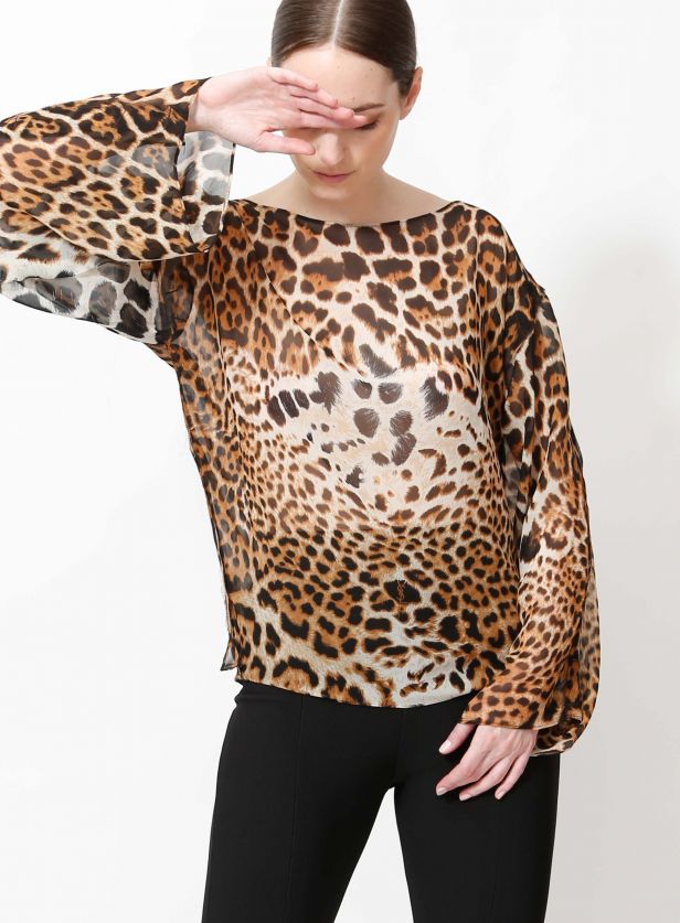 Yves Saint Laurent Rive Gauche Spring 2002 Tom Ford Iconic Runway Leopard/ Cheetah Print Oversized Silk Blouse Top 40