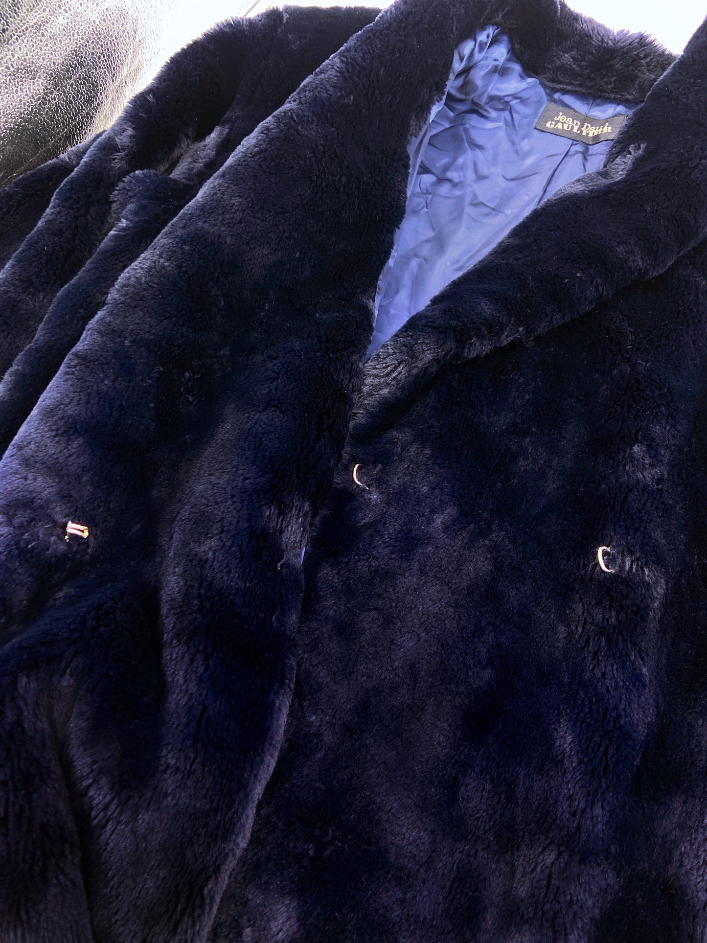 Jean Paul Gaultier 80s Lightening Blue Faux Fur Coat