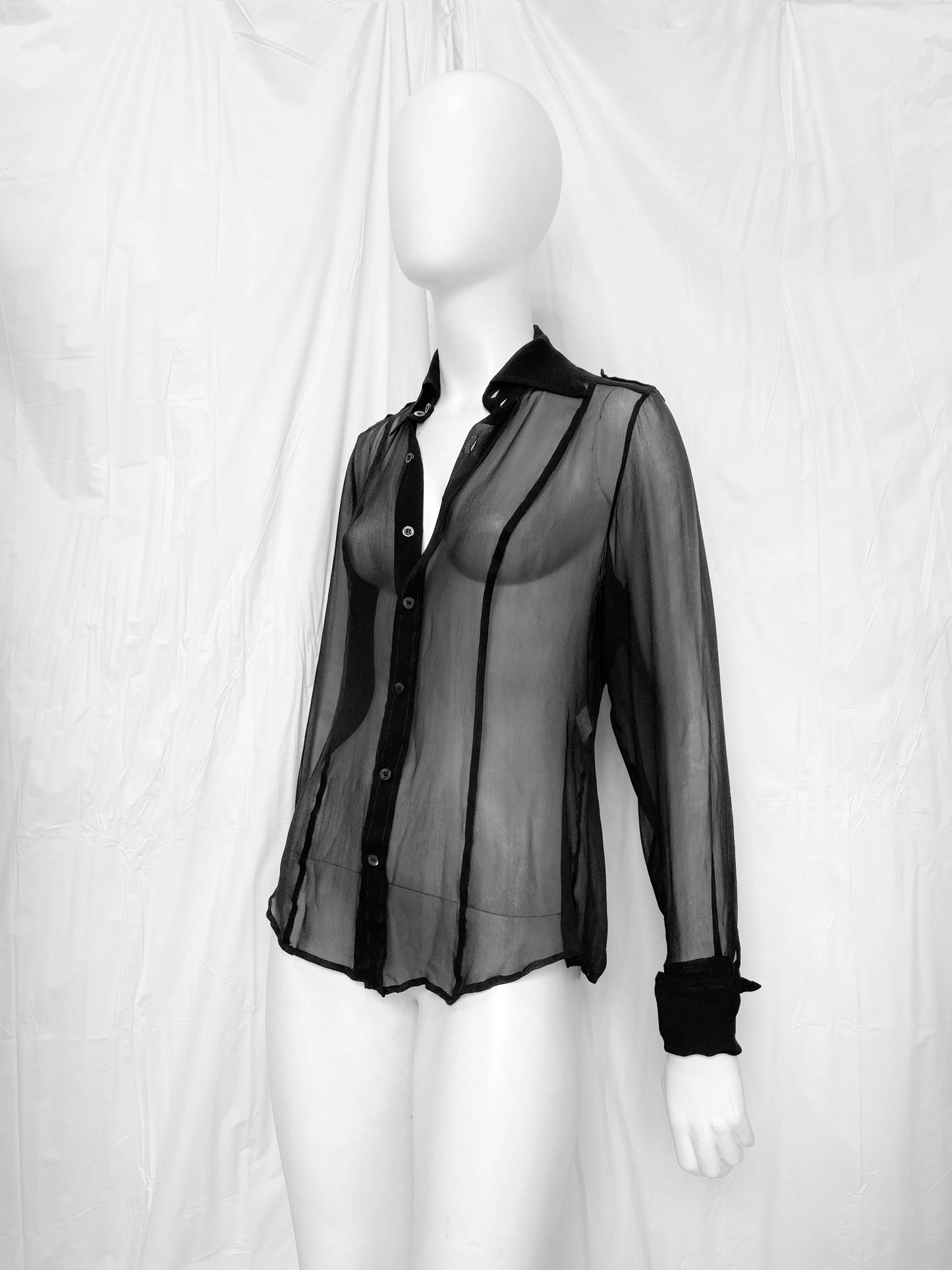 Gucci Fall 1996 Tom Ford Iconic Sheer Silk Shirt with Epaulettes 40