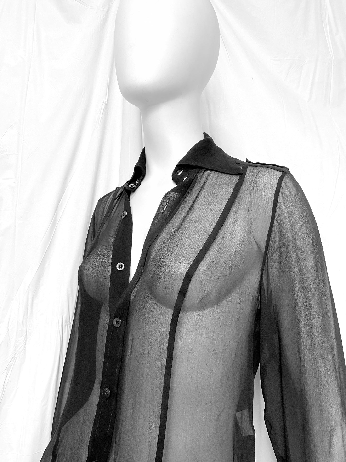 Gucci Fall 1996 Tom Ford Iconic Sheer Silk Shirt with Epaulettes 40