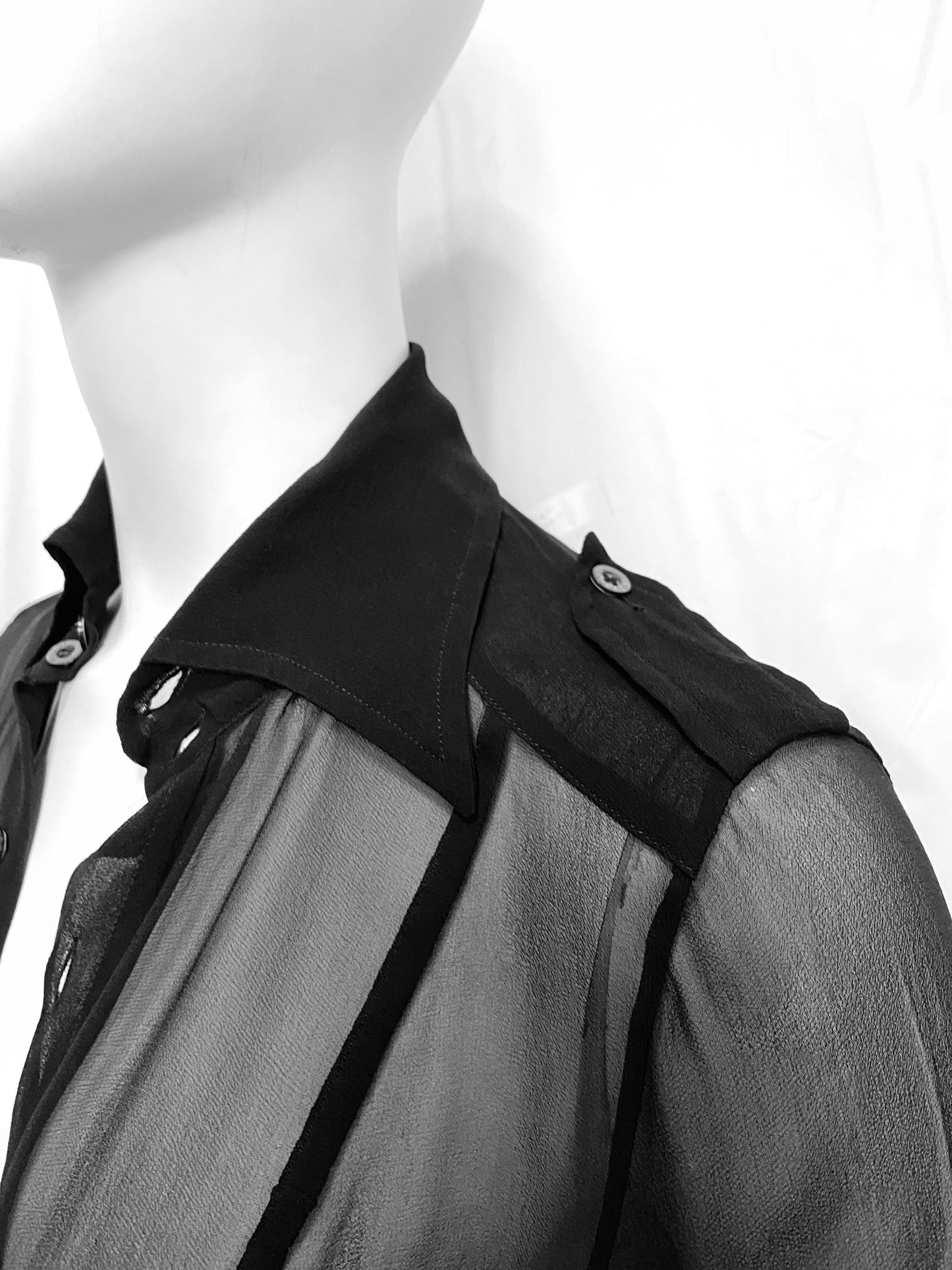 Gucci Fall 1996 Tom Ford Iconic Sheer Silk Shirt with Epaulettes 40