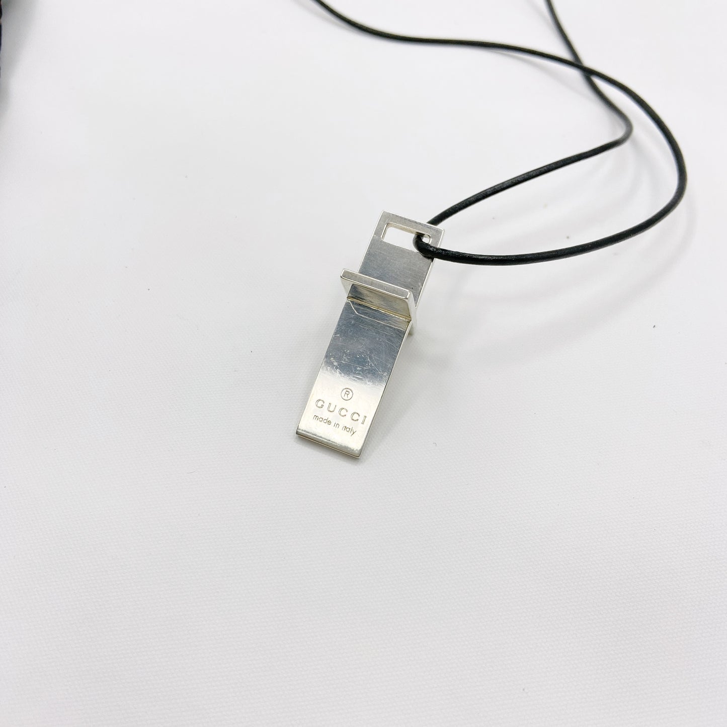 Gucci Fall 2002 3D 925 Sterling Silver Cross with Leather Strap
