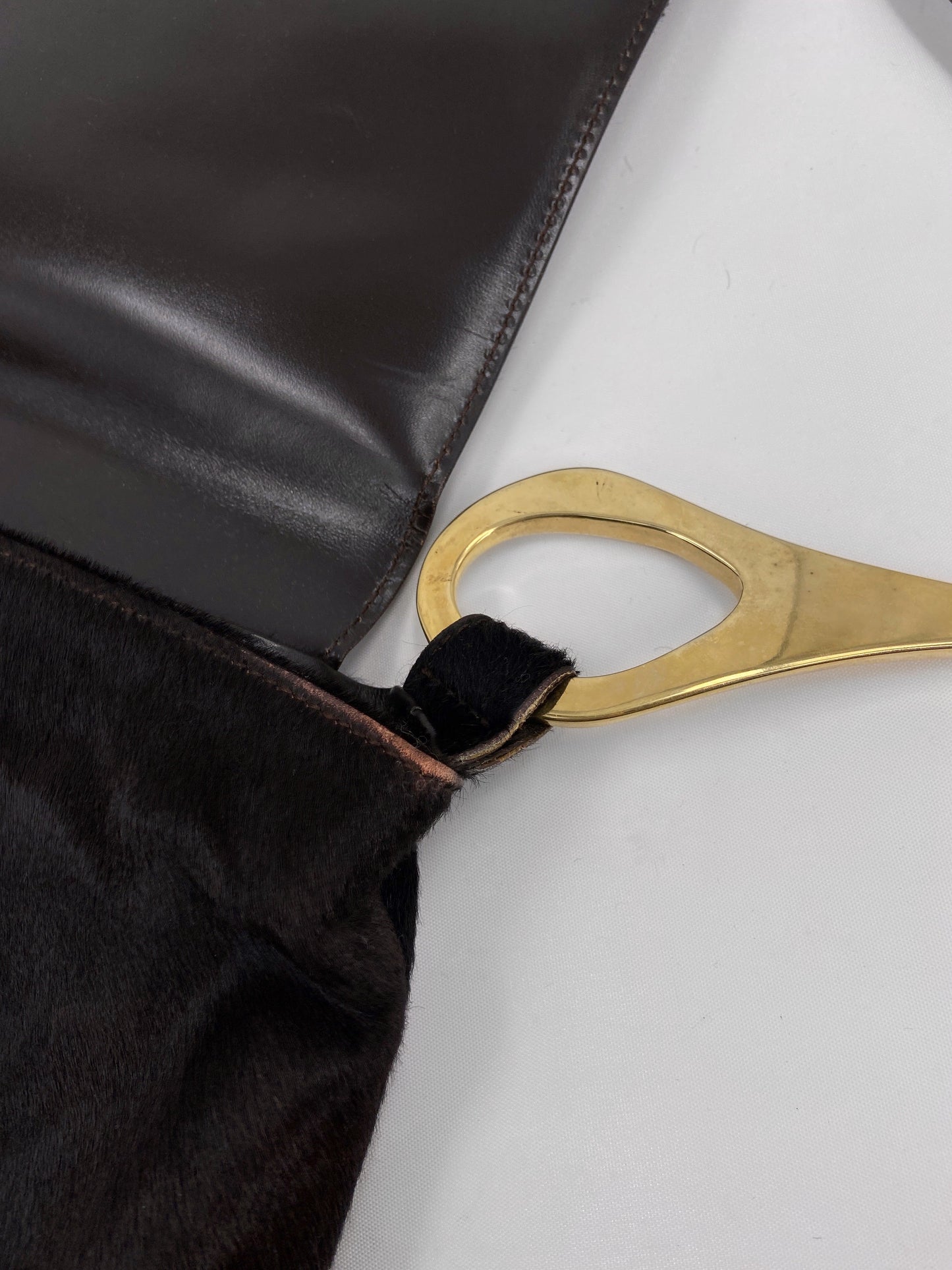 Gucci Fall 1996 Tom Ford Gold Horsebit Brown Pony Hair Shoulder Bag