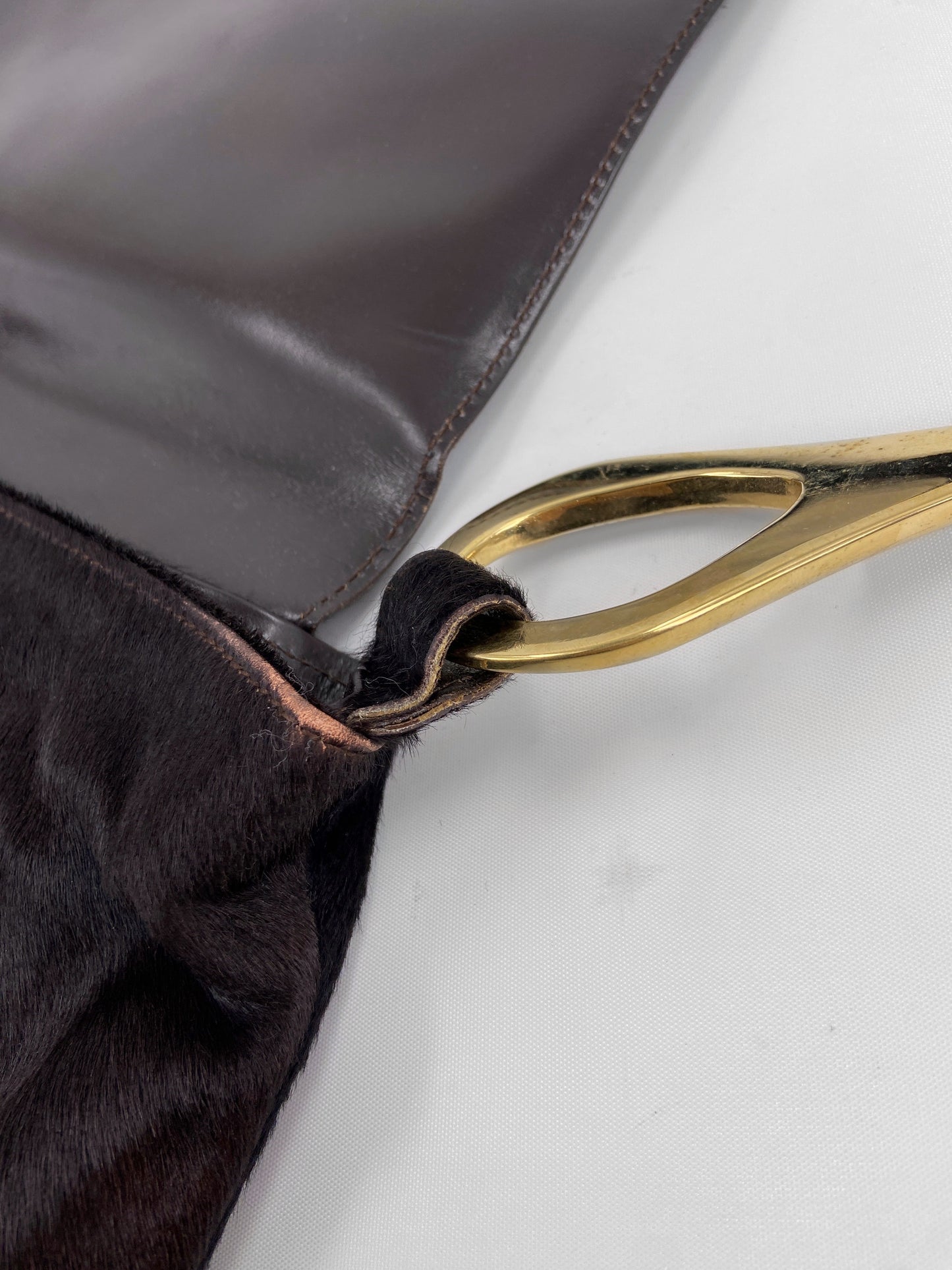Gucci Fall 1996 Tom Ford Gold Horsebit Brown Pony Hair Shoulder Bag