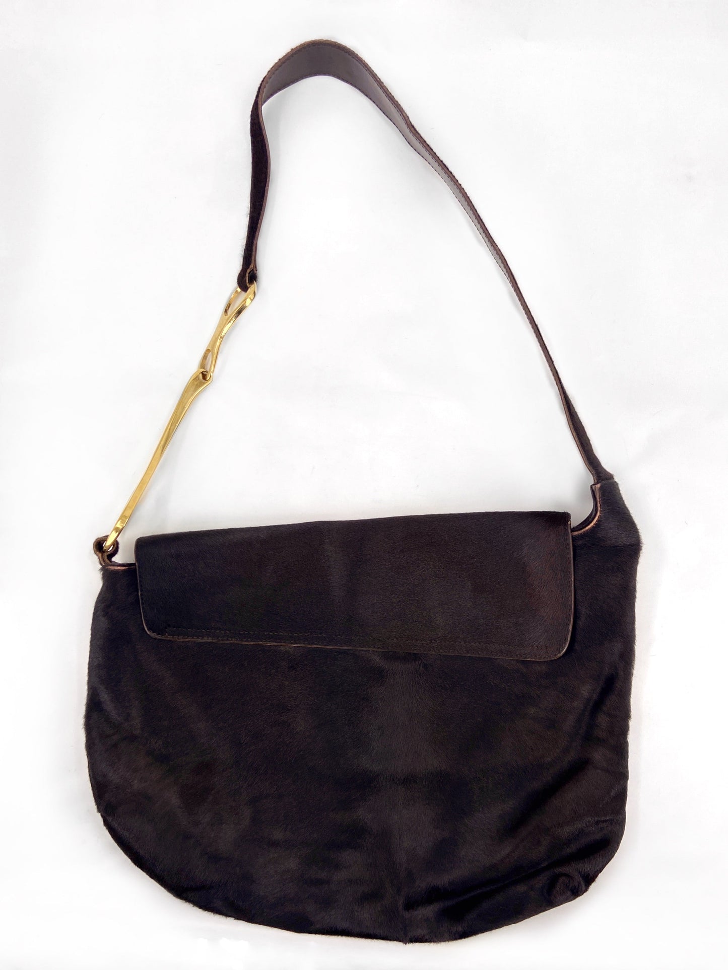 Gucci Fall 1996 Tom Ford Gold Horsebit Brown Pony Hair Shoulder Bag