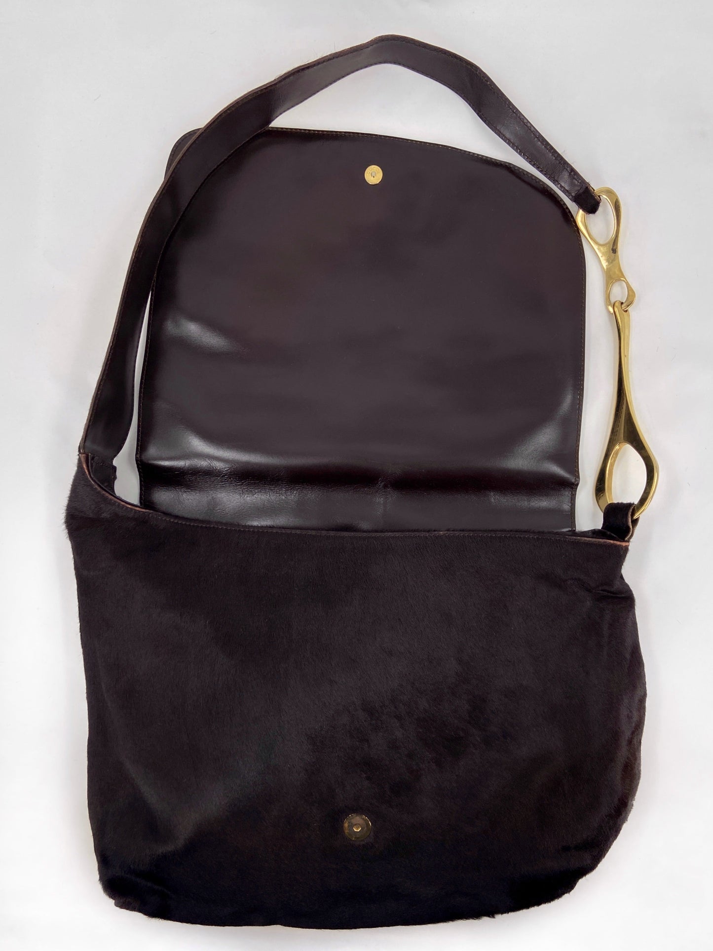 Gucci Fall 1996 Tom Ford Gold Horsebit Brown Pony Hair Shoulder Bag