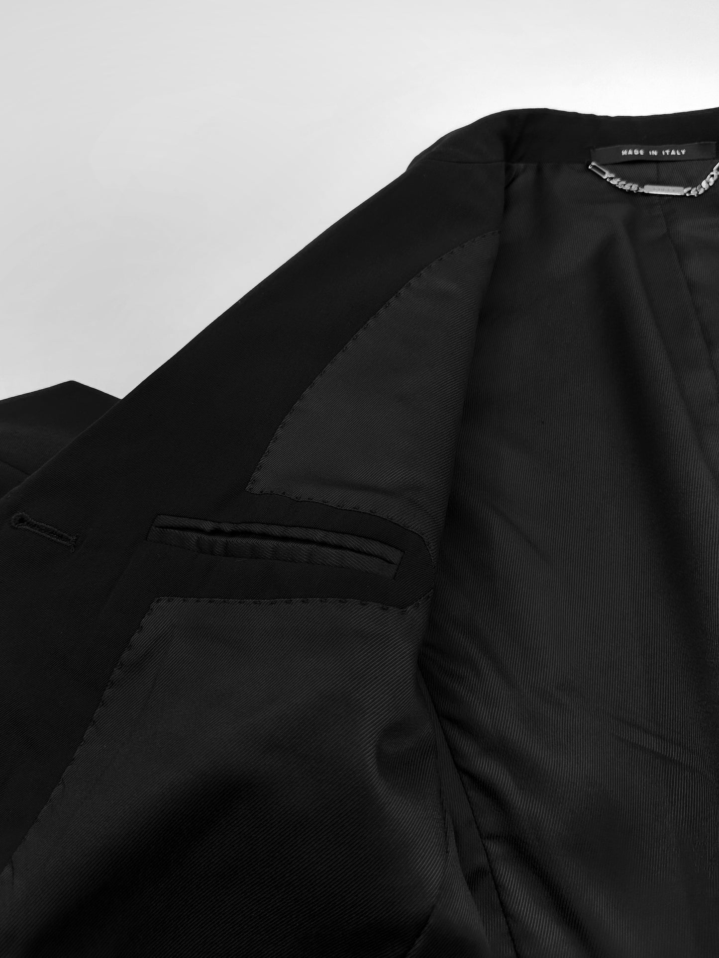 Gucci Fall 2001 Tom Ford 3-Buttoned Black Laine Wool Blazer Jacket Skirt Set 42&38