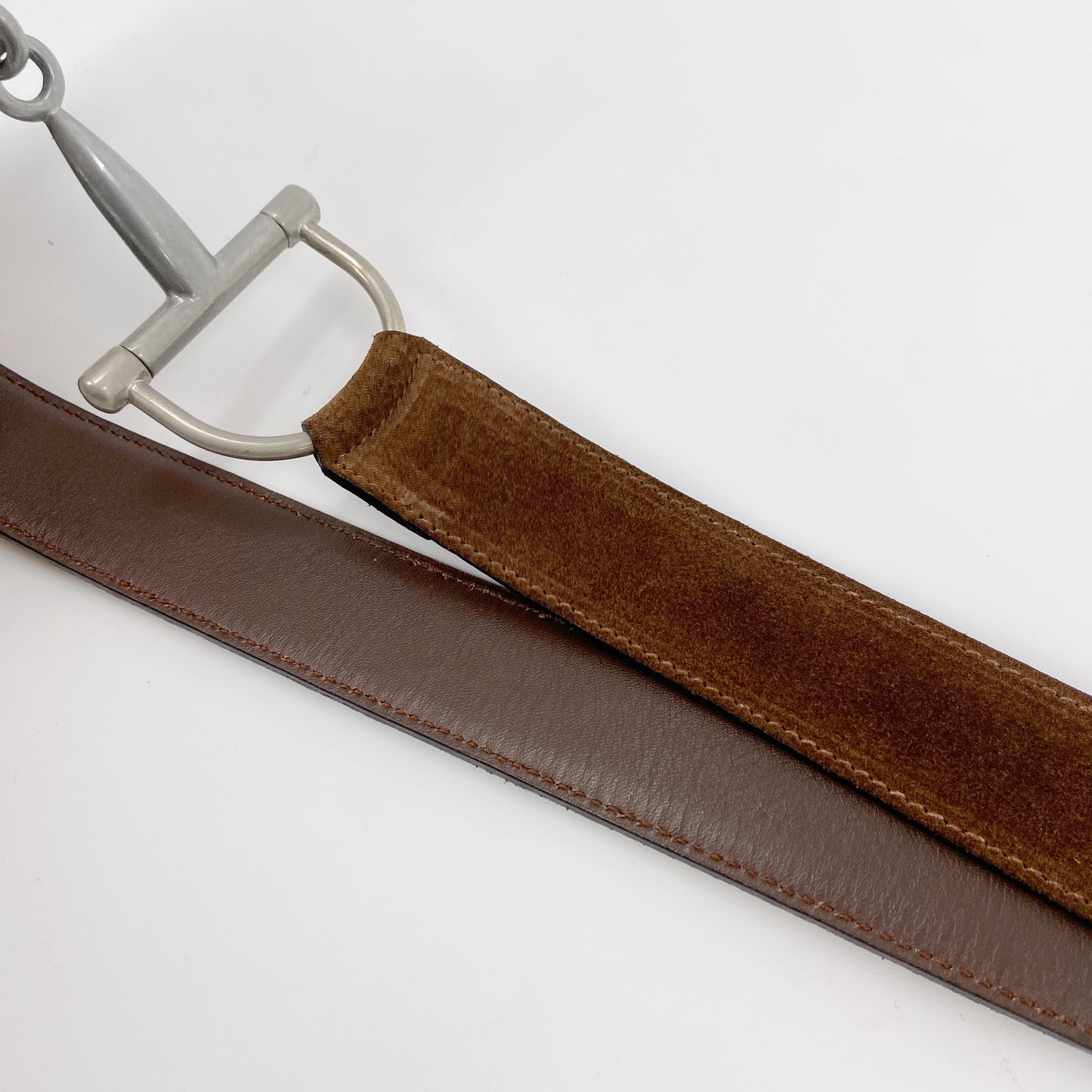 Gucci Fall 1995 Tom Ford Silver Horsebit Brown Suede Leather Belt 30