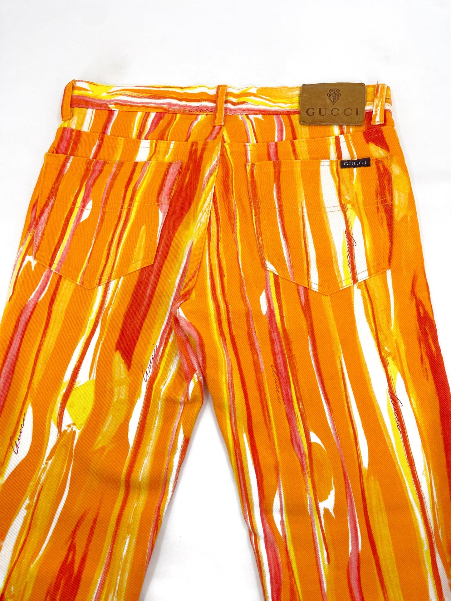Gucci Spring 1996 Tom Ford Men’s Orange Psychedelic Print Denim Jeans Pants 46