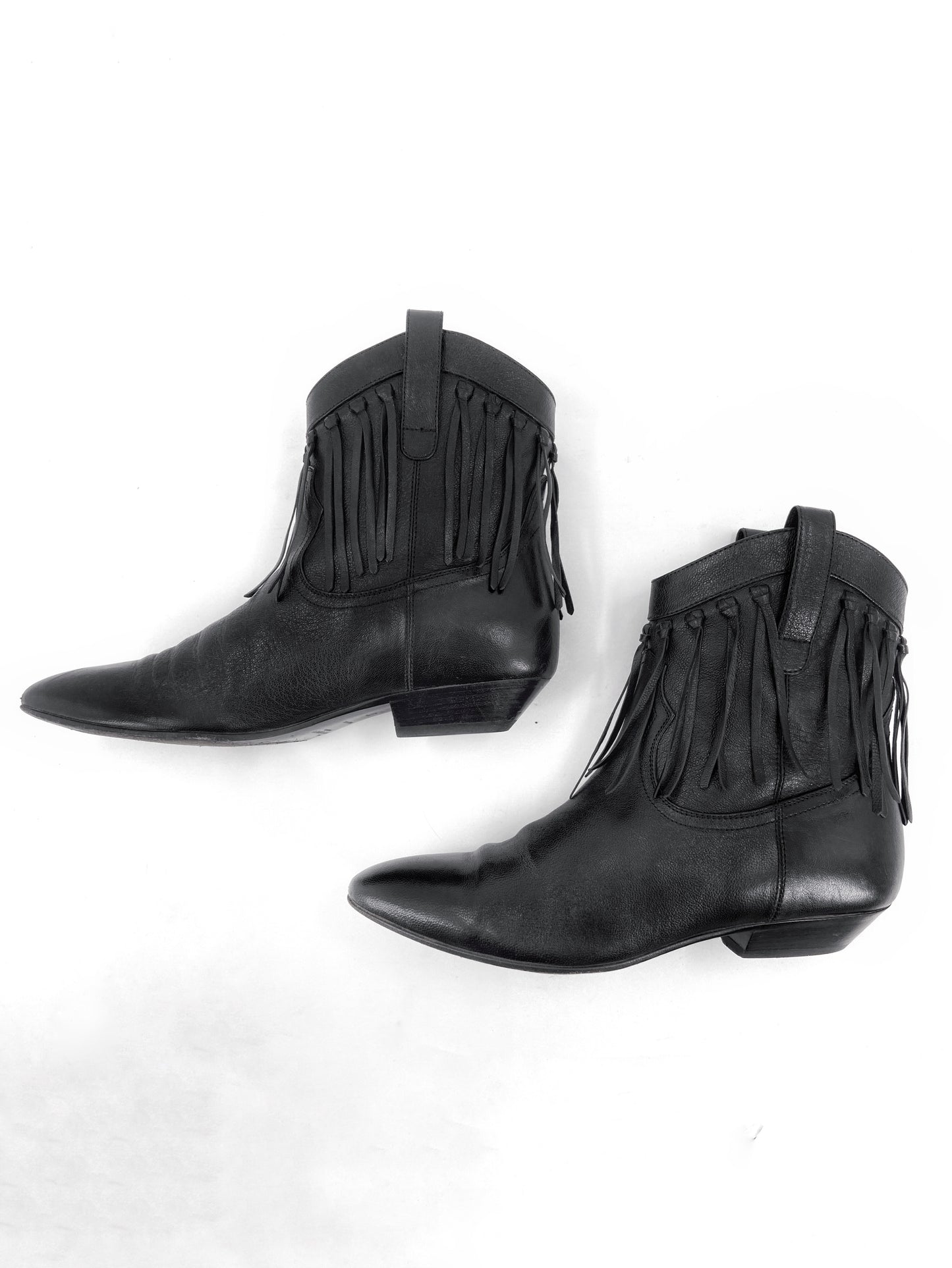 Saint Laurent Hedi Slimane Black Fringed Western Boot 37