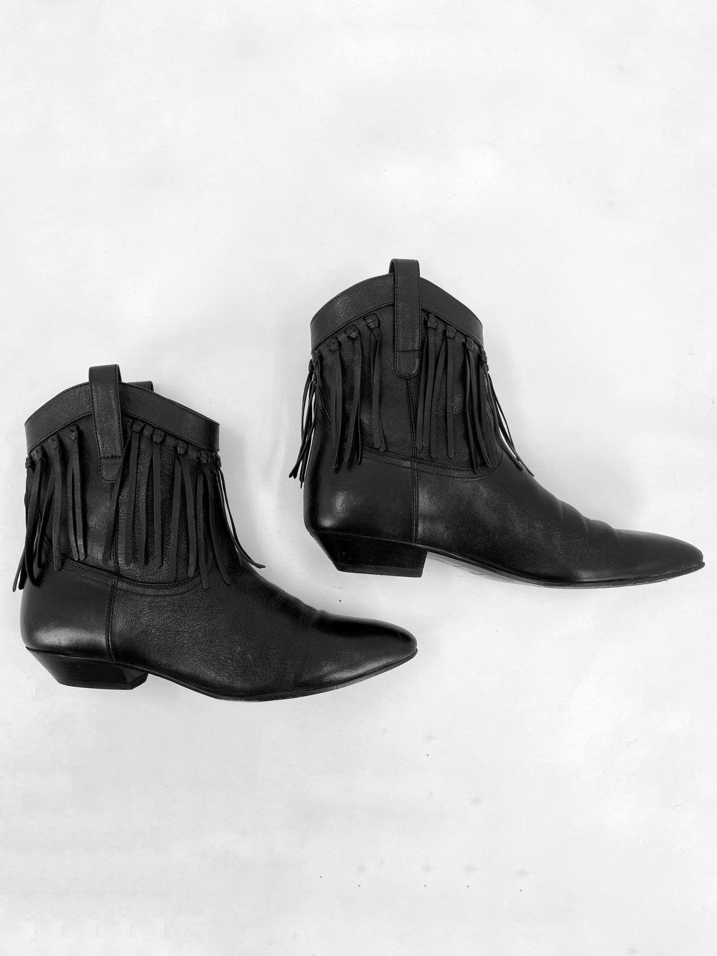 Saint Laurent Hedi Slimane Black Fringed Western Boot 37